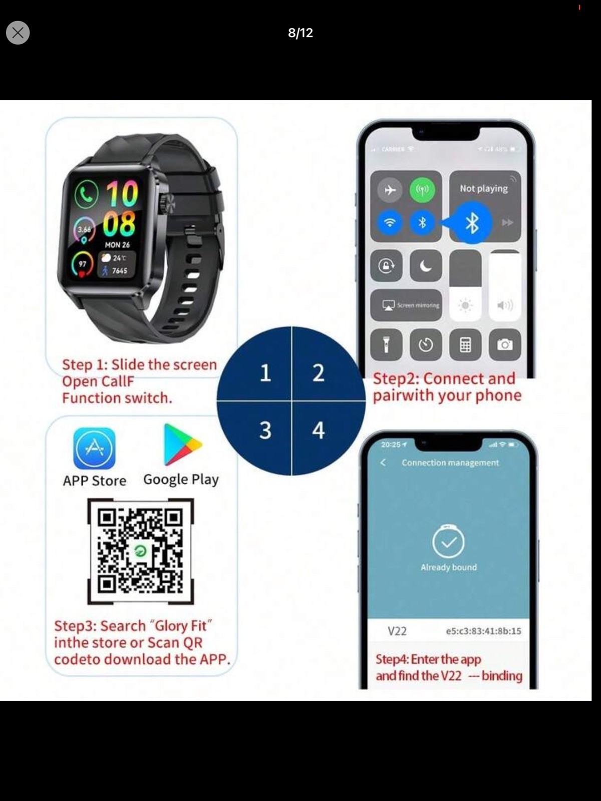 LIGE V22 Smart Watch Wireless Call, Voice Assistant, 100+ Sports Modes, Black/G…