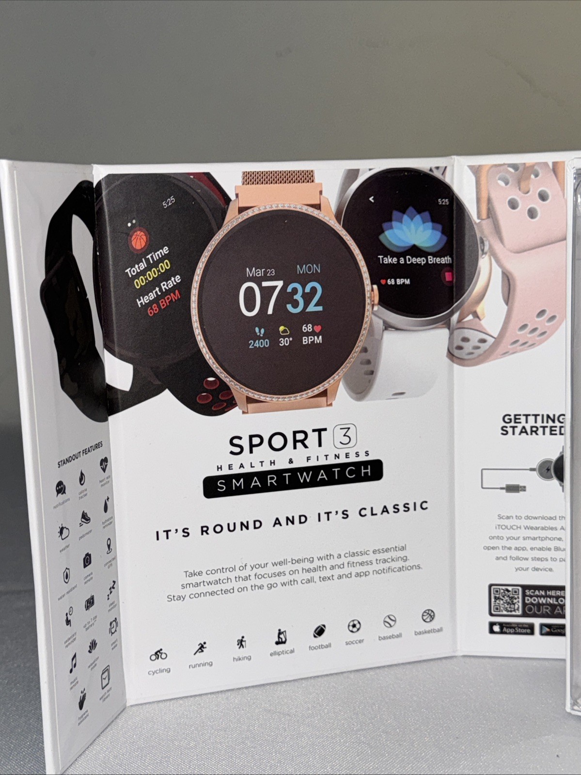Itouch Sport 3 Smart Watch & Fitness Tracker, Women & Men, Gold Trim Black Band