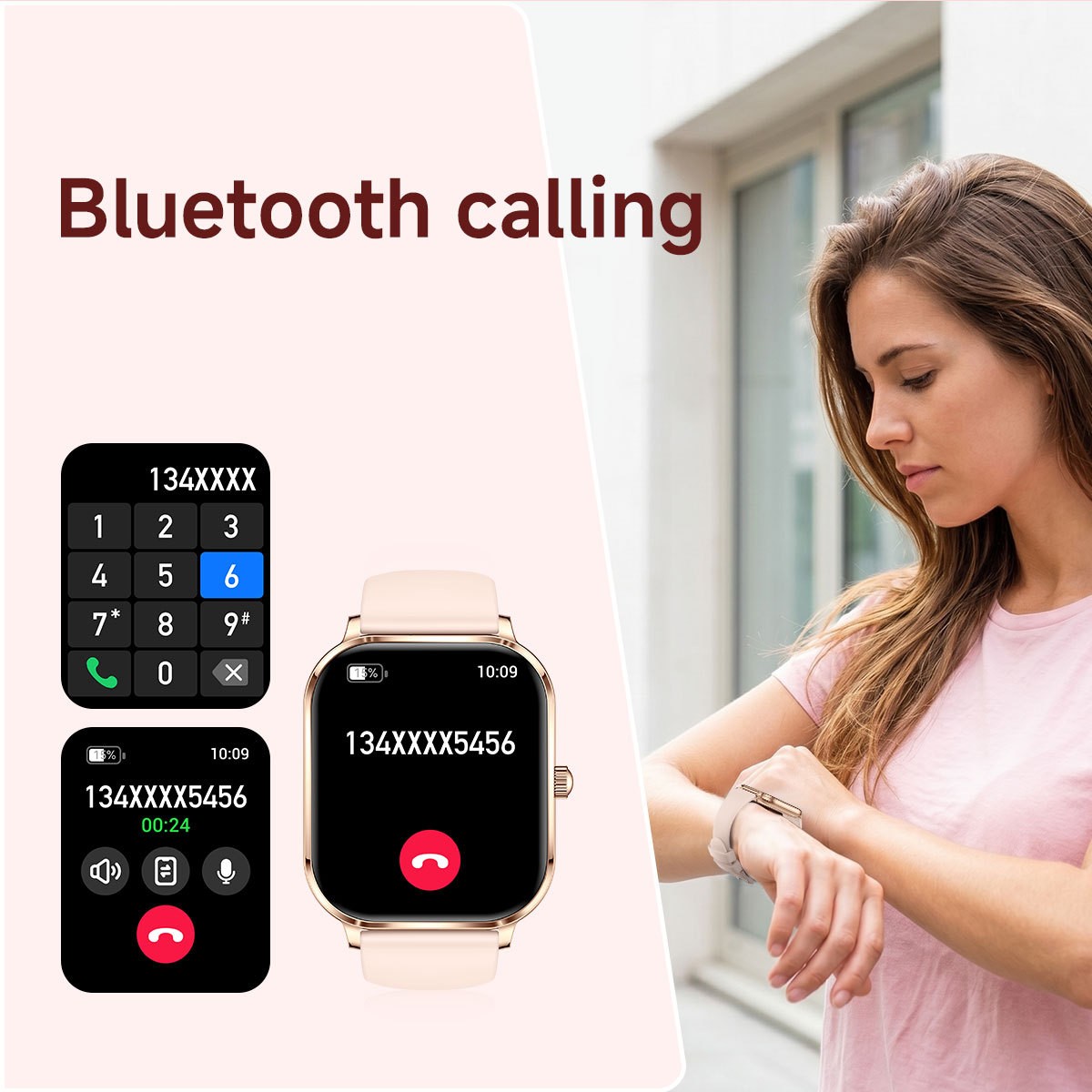 Women Smart Watch 1.82″ HD Touch Screen Bluetooth Call IP68 Waterproof Rose Gold
