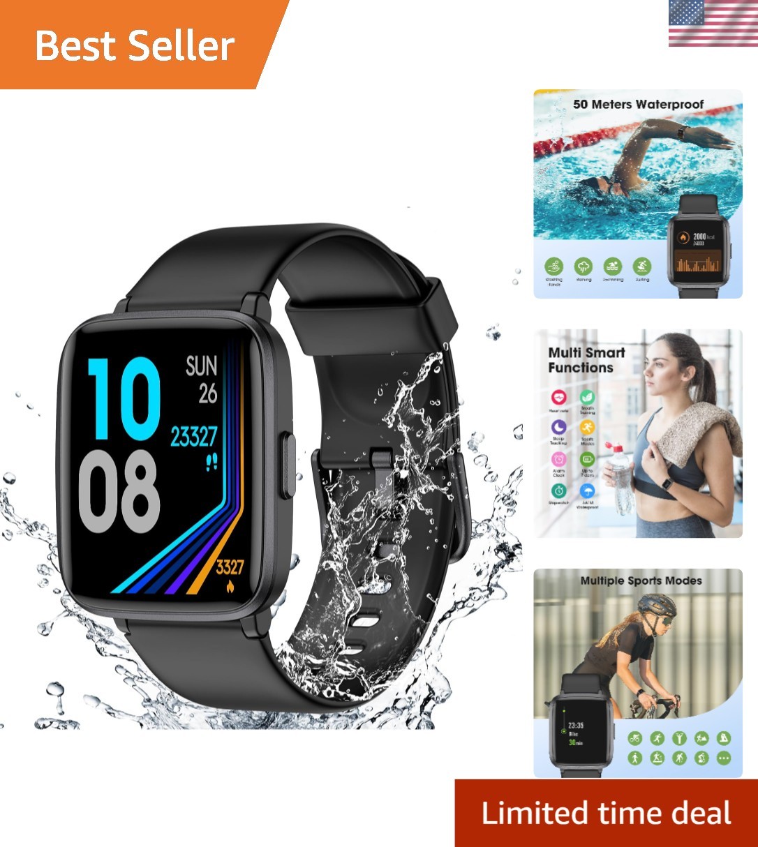 Unisex Smart Fitness Watch – Heart Rate, Sleep & Activity Tracker – Waterproof