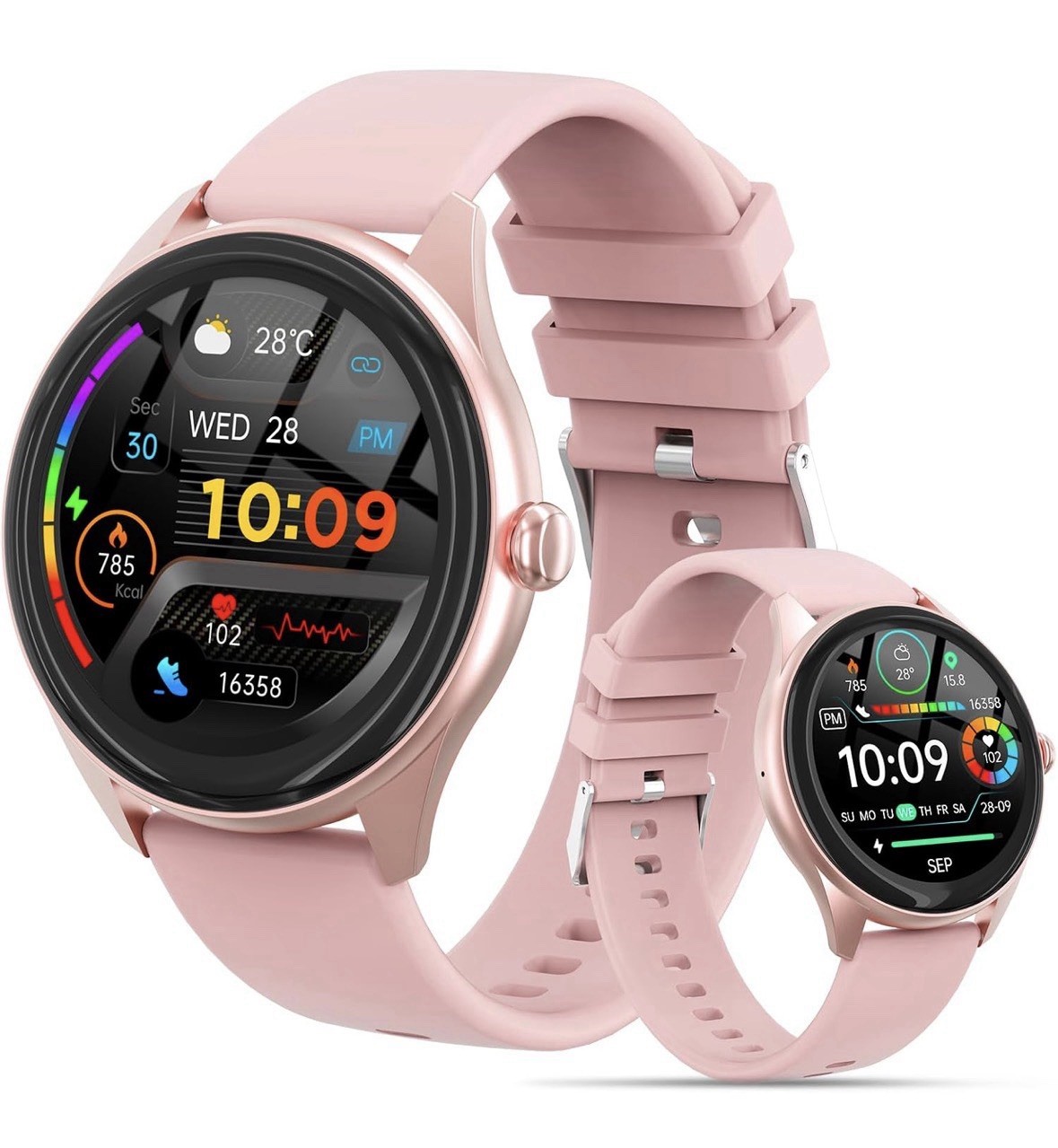 Pink Smart Watch Bluetooth Call 120 Sports Heart Rate Fitness iPhone Android