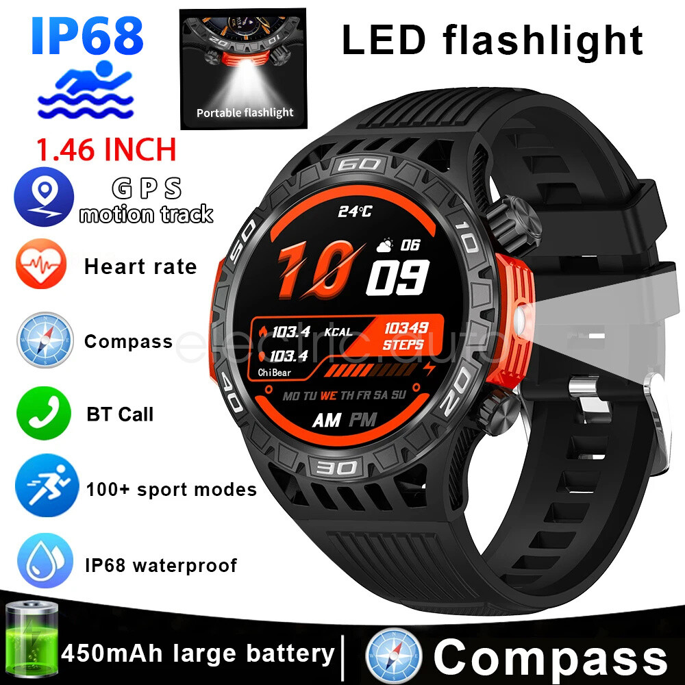 Smart Watch Compass GPS Track Flash Light Waterproof Wristband Fitness Tracker