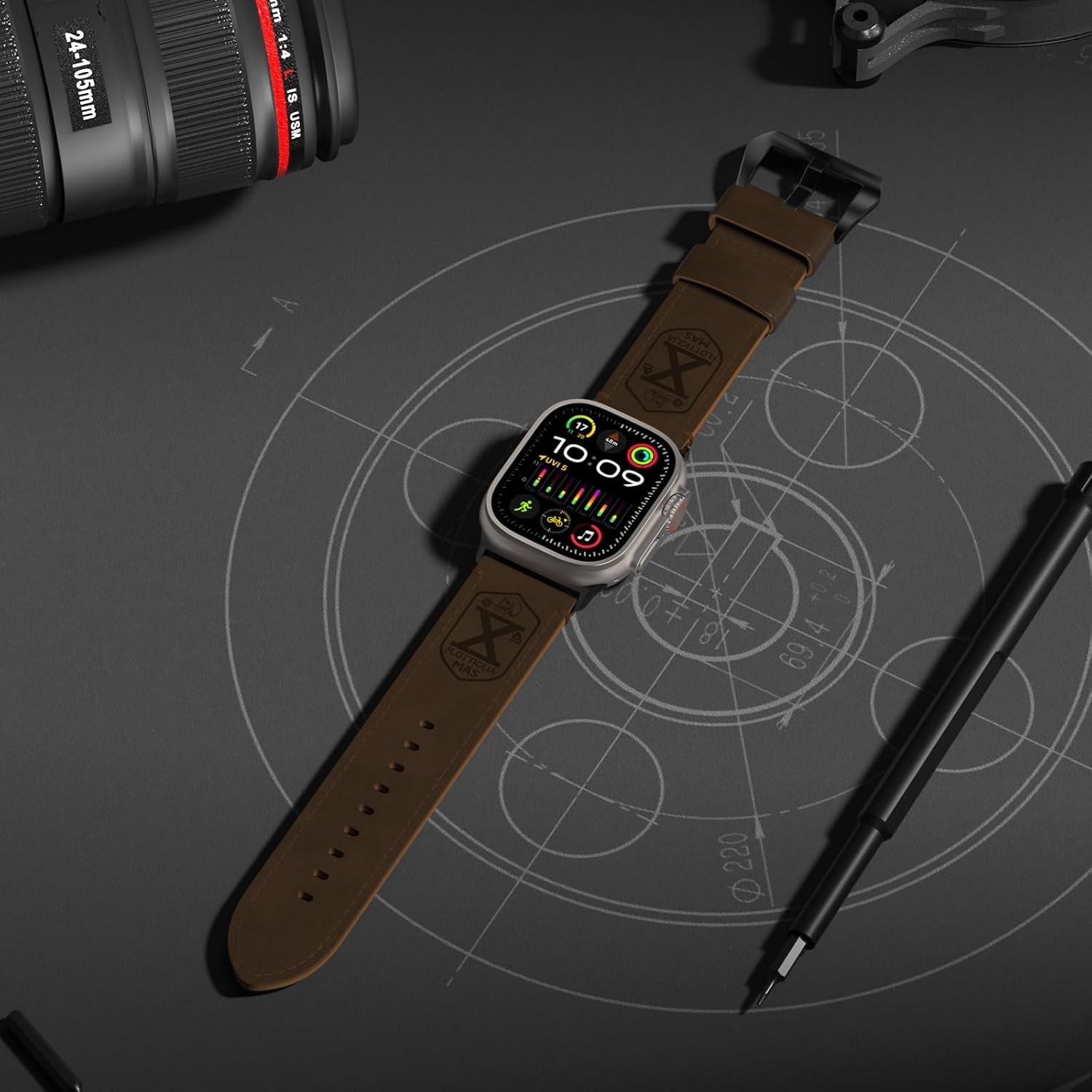 Vintage Leather Strap Compatible with Apple Watch Ultra 49mm 44mm 26mm Wide