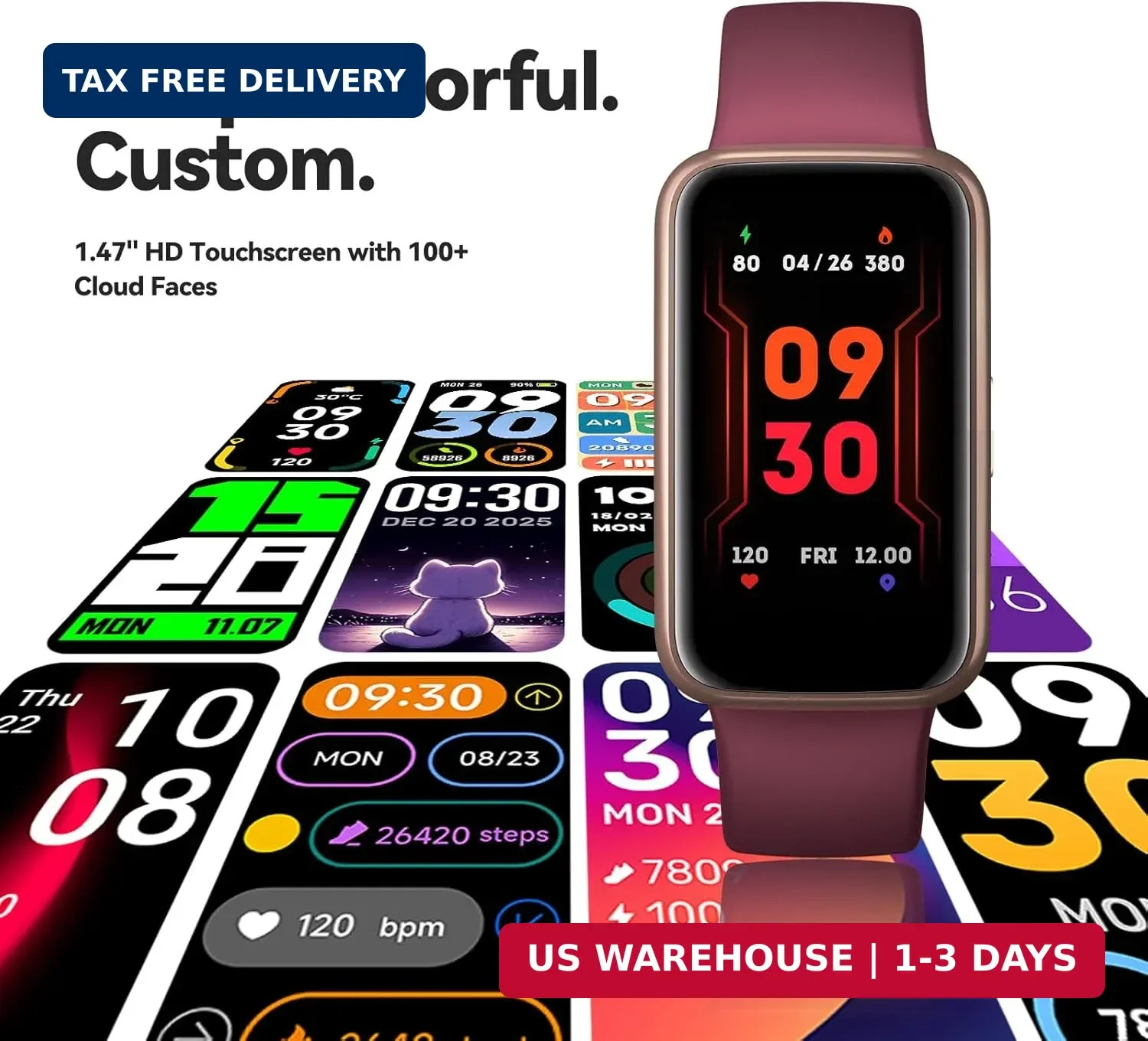 Fitness Tracker Smart Watch, 1.47″ Color Screen, 100+ Sports, Purple | Heart Rat