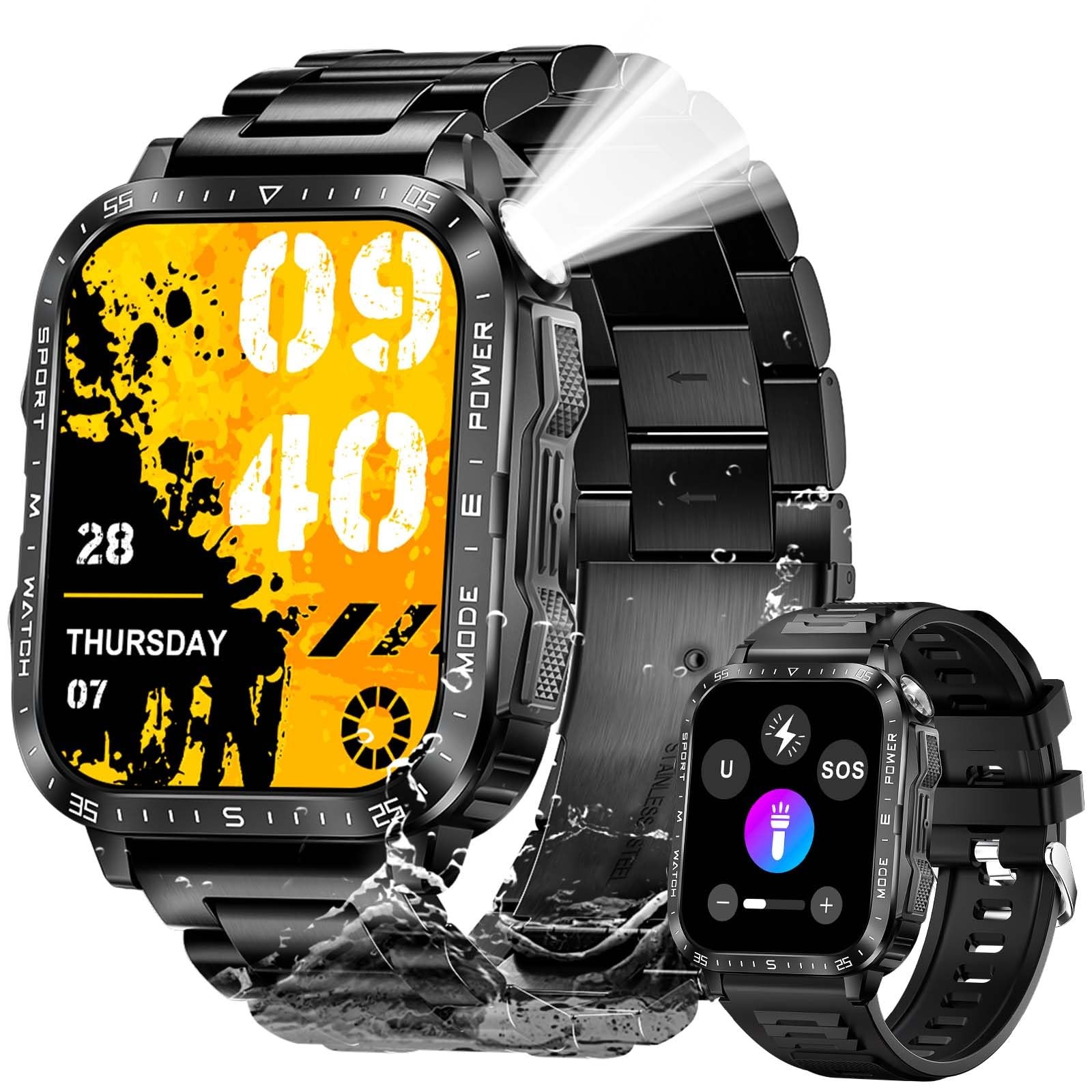 Military Smart Watch for Men with LED Flashlight Watch 2.0” Big Screen Tacti…