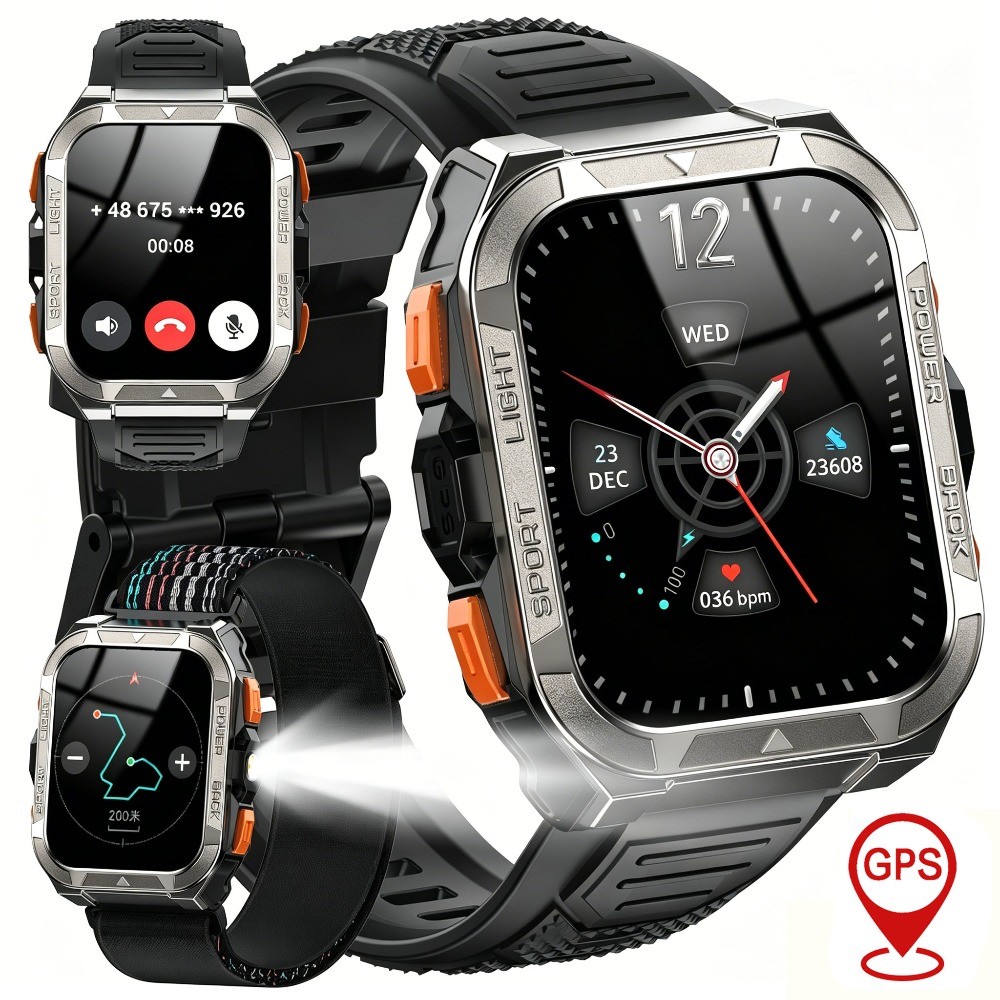 Military Smart Watch For Men Fitness Tracker GPS Chatgpt Led Flashlight 900mah