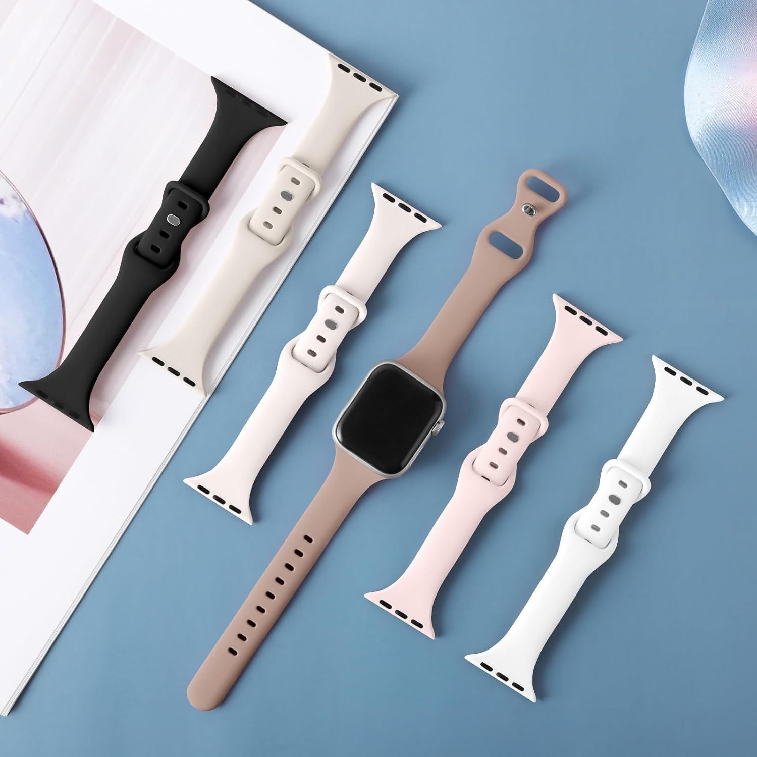 6 Pack Soft Silicone Strap Compatible with Apple Watch Series 7 44mm