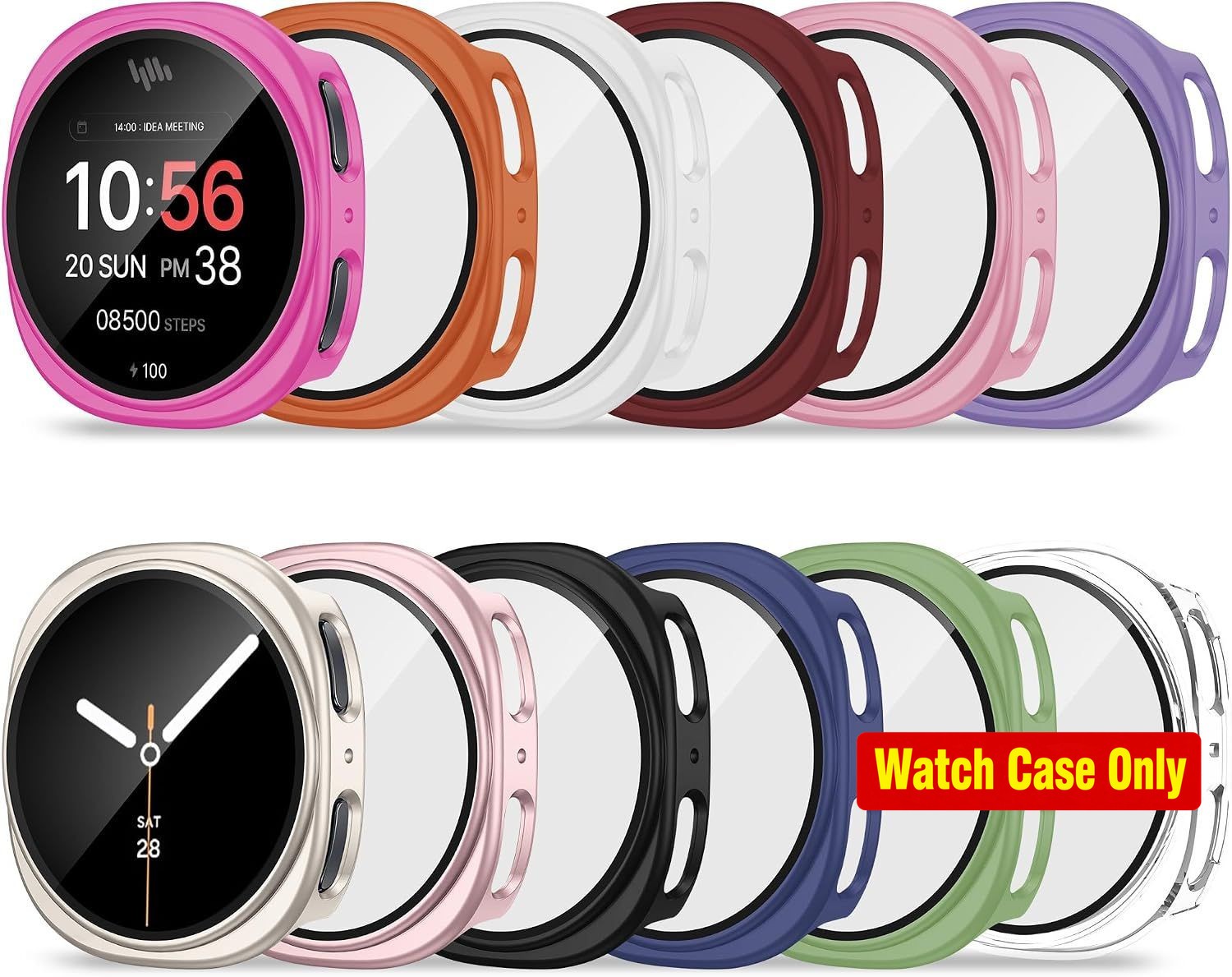 12 Colorful Cases for Samsung Galaxy Watch 9/8 44mm with Tempered Glass Protecto