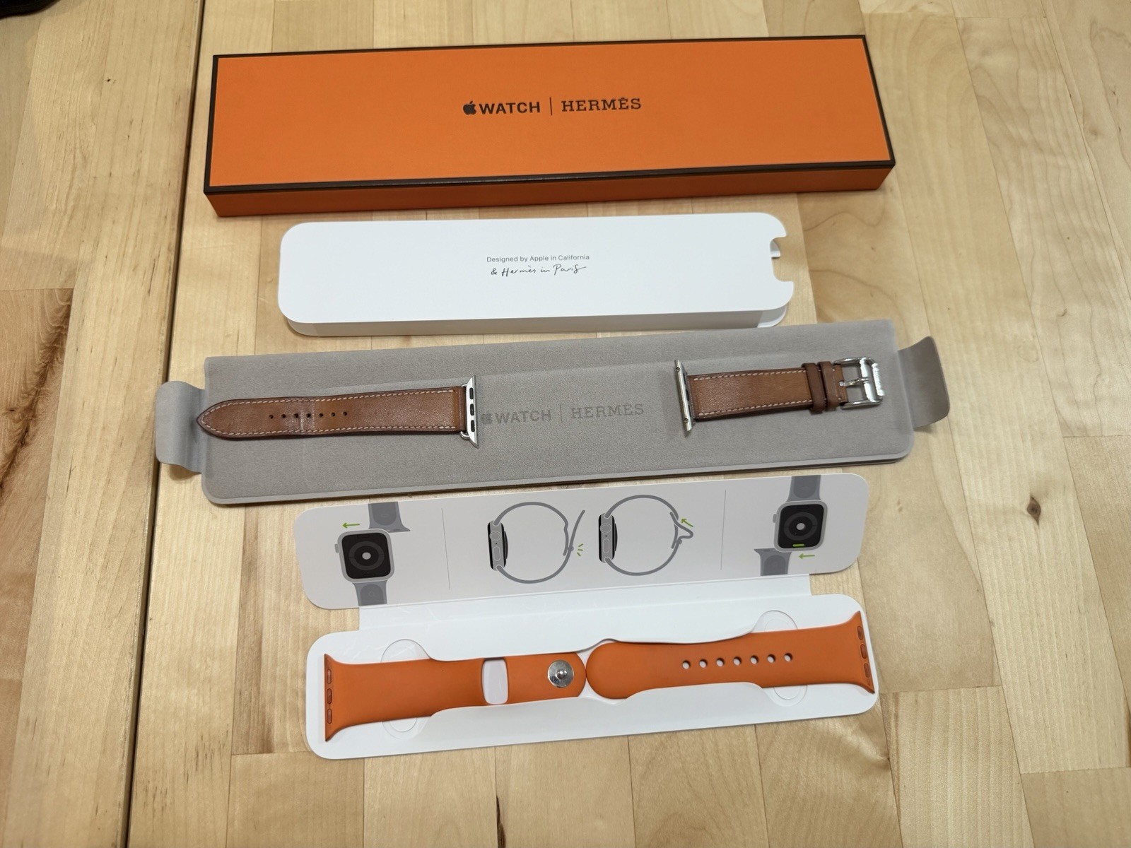 S5 excellent cond iWatchHermès 4o Silver Stainless Steel Brown Leather Band+1rub