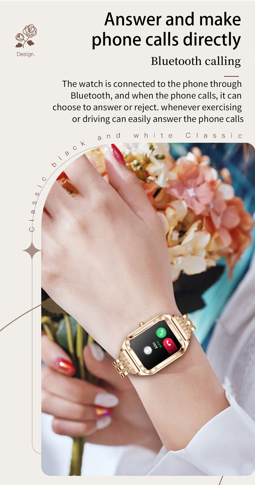 Touch Screen Bluetooth Call Smart Watch Women Girls for IOS Android Cellphones