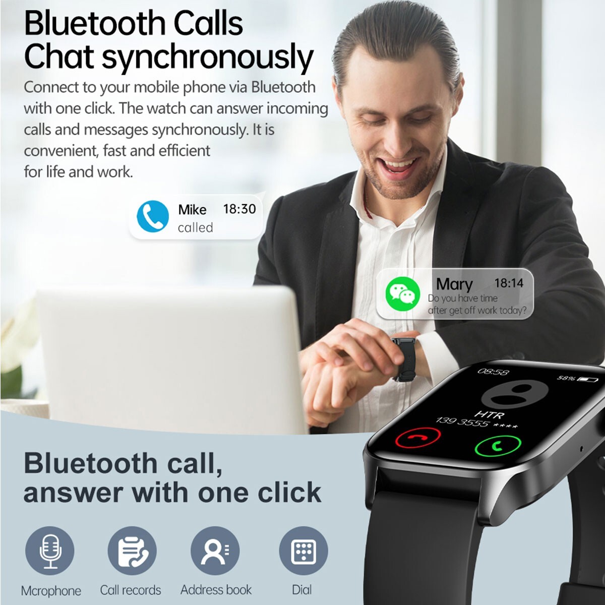 Smart Watch Bluetooth Call Heart Rate/Sleep Monitor Fitness Tracker Waterproof
