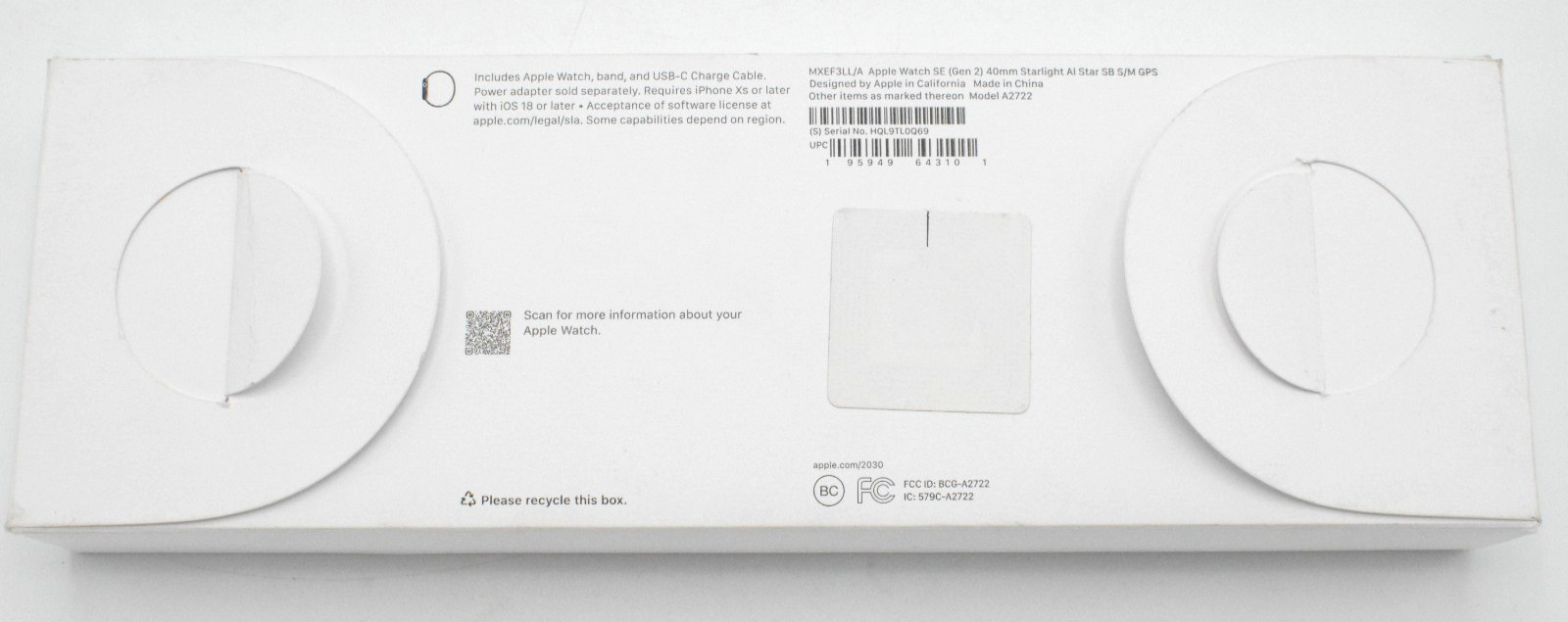 Apple Watch SE 2nd Gen 40mm Starlight Aluminum Case & Sport Band S/M MXEF3LL/A