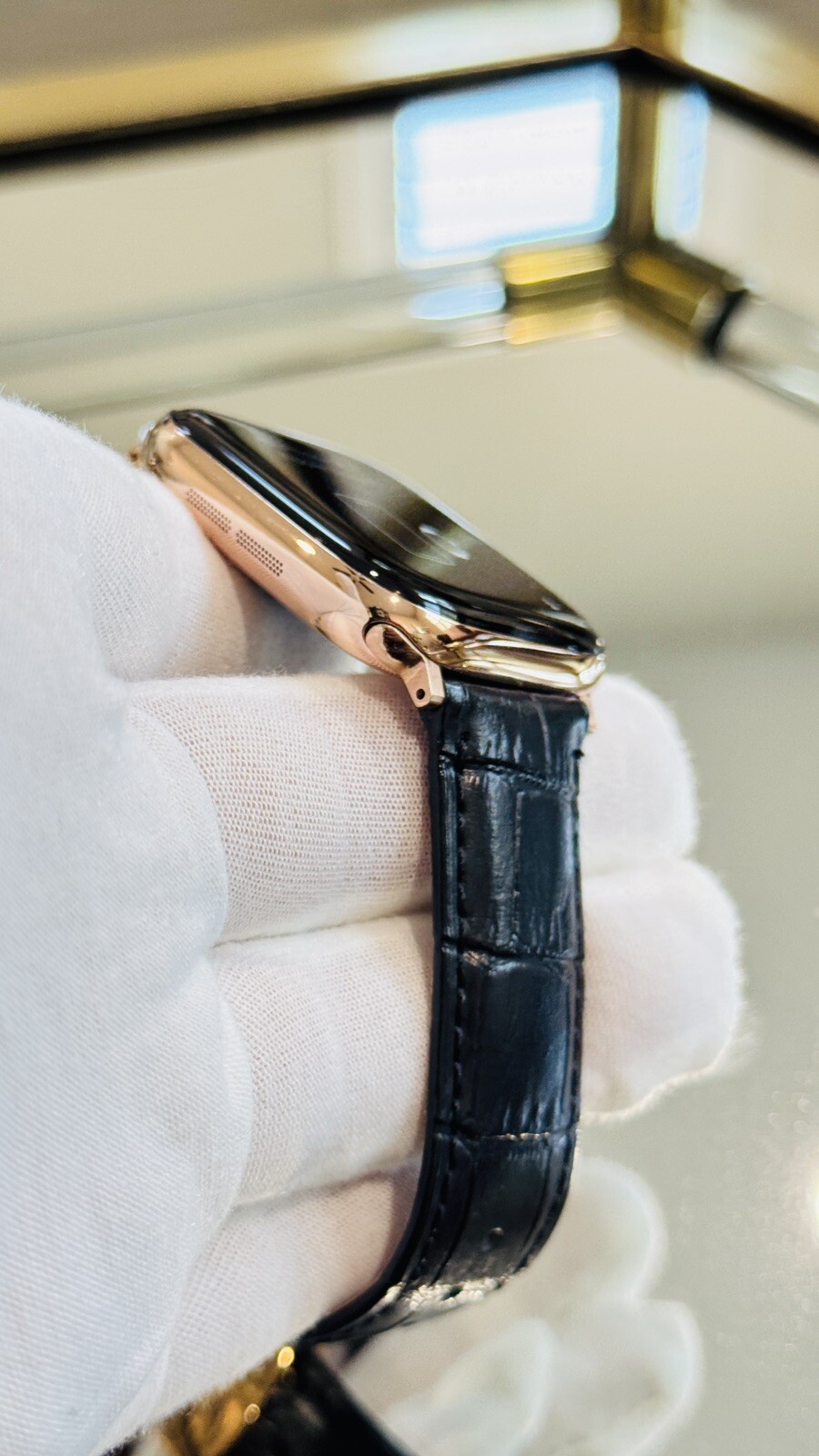 24k ROSE Gold Plated Apple Watch Series 10 46mm Black Leather Band CUSTOM