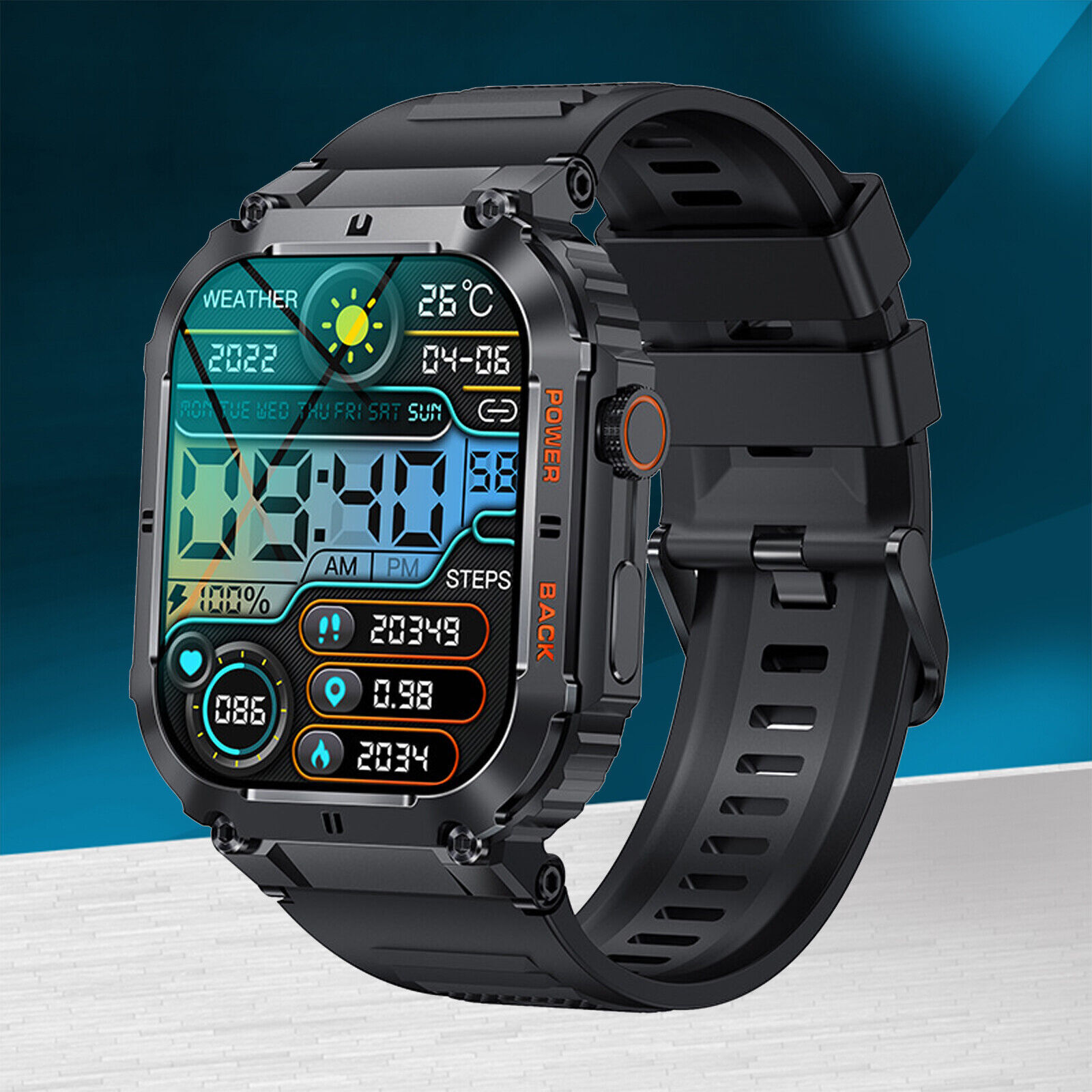 Military Smart Watch 1.96″ HD Outdoor Tactical Rugged Smartwatch Fitness Tracker
