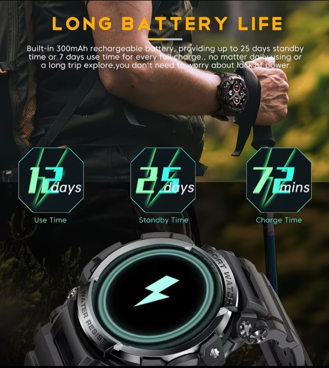 Tactical Sport Smartwatch – Waterproof Blue Camo – Heart Rate & Step Tracker