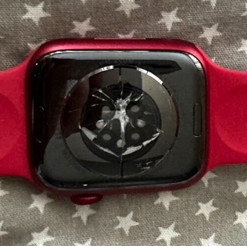 Apple Watch Series 7 45mm Aluminum Case A2474 – RED CRACKED BACK*
