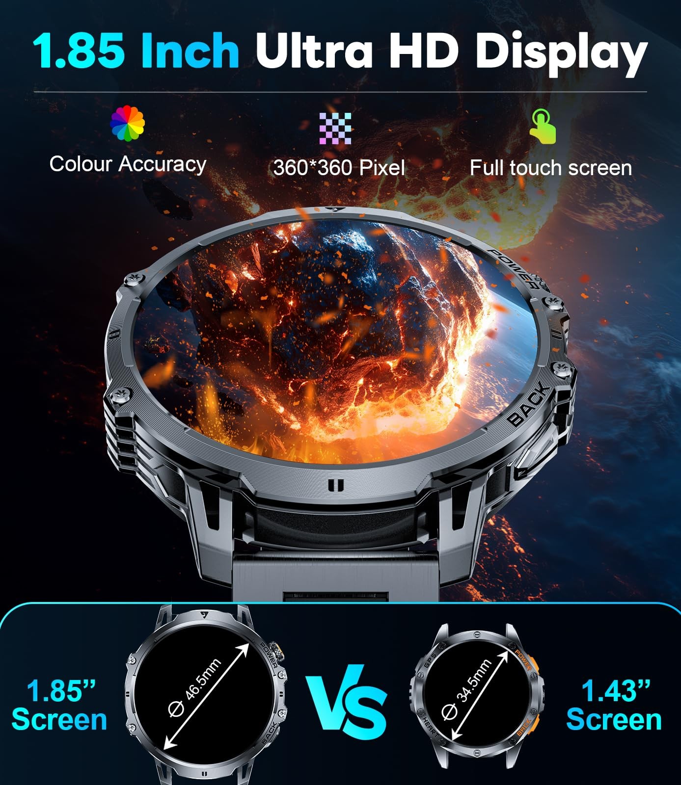 Lige Military Smart Watches For Men 1000 Mah Battery 1.85 Hd Touch Screen Smart