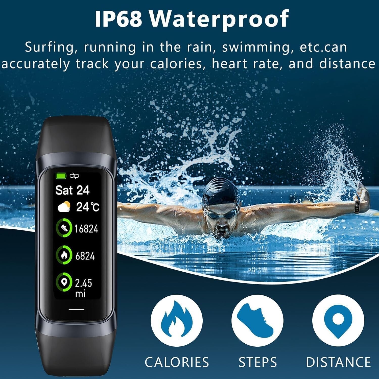 Fitness Tracker with 24/7 Heart Rate Sleep Blood Oxygen Monitor, Waterproof