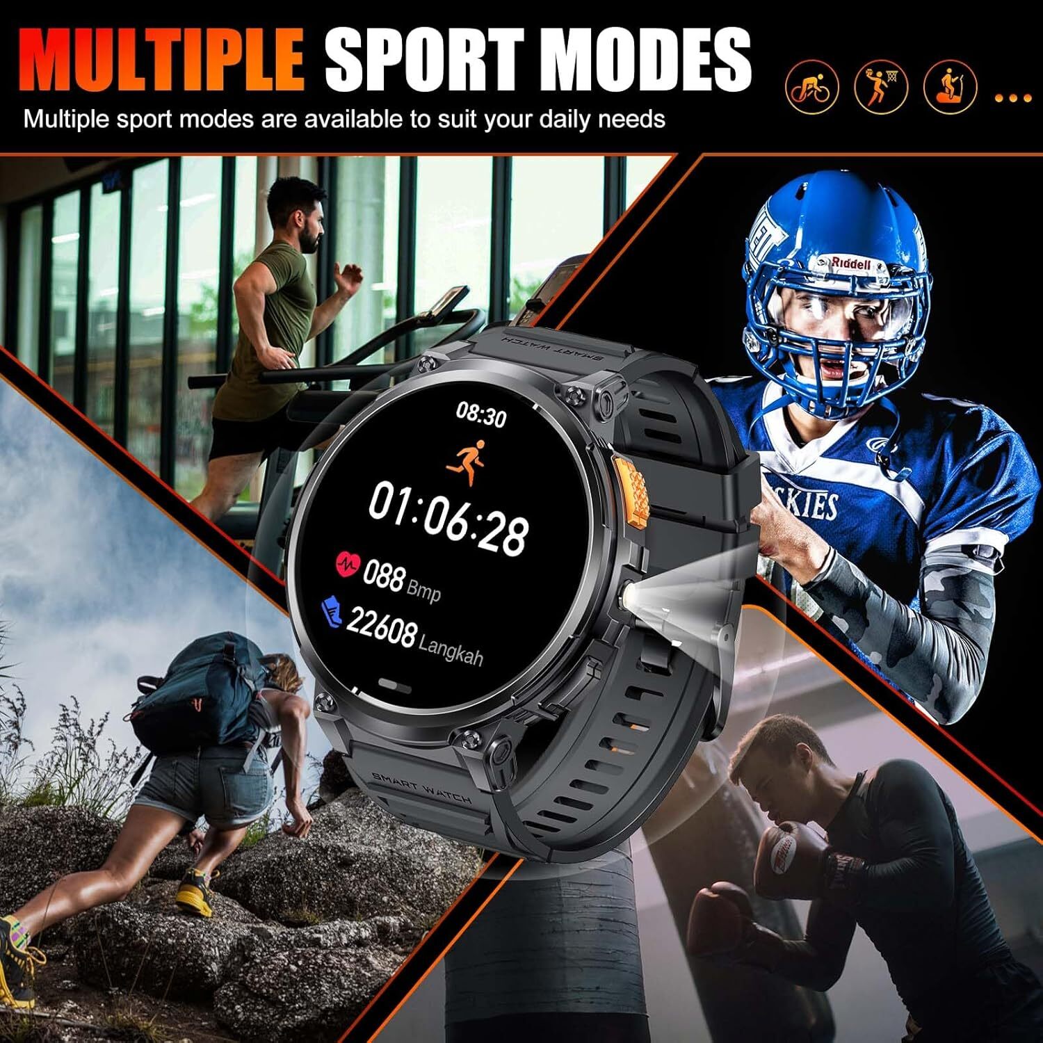 Military Smart Watch For Men (Call Receive/Dial) Rugged Tactical Fitness Tracker