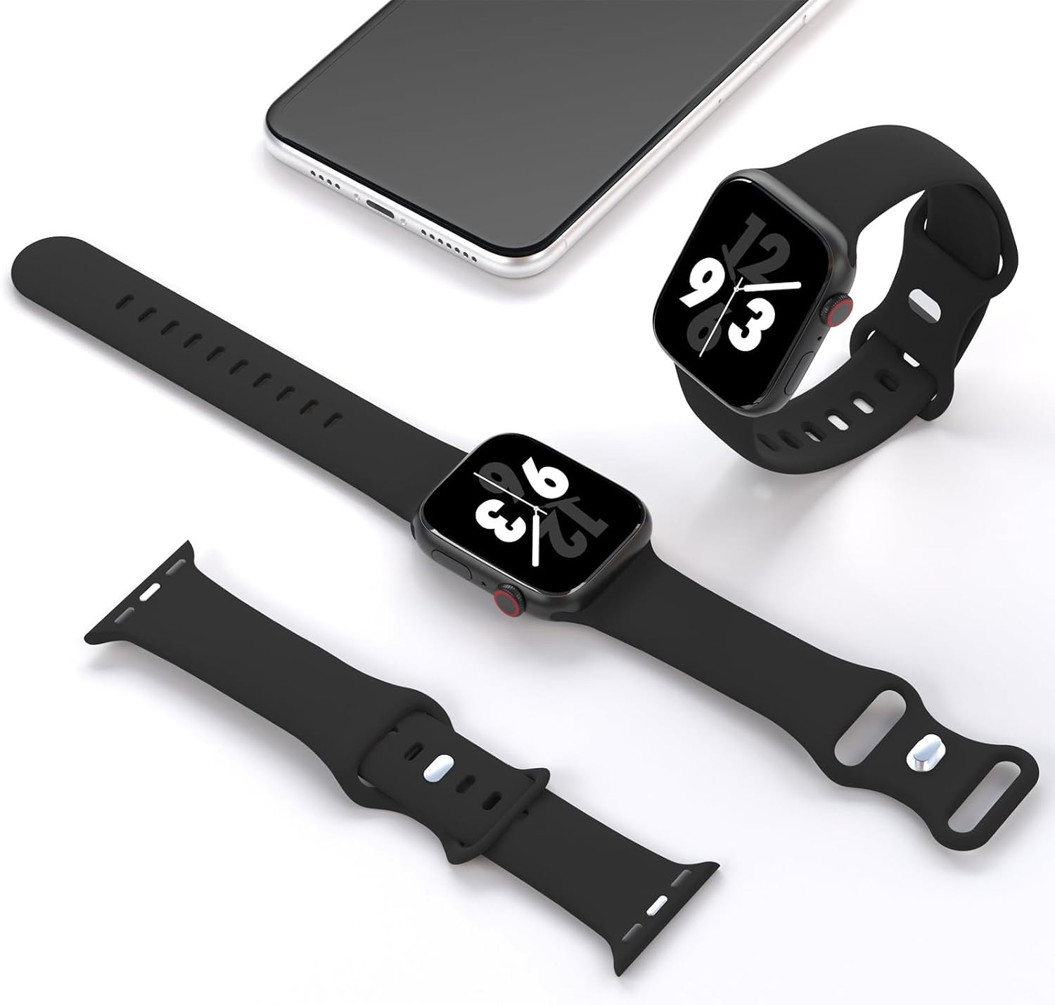 Black Soft Silicone Wristband for Apple Watch 38mm 40mm Series 11/10/9 Men Women