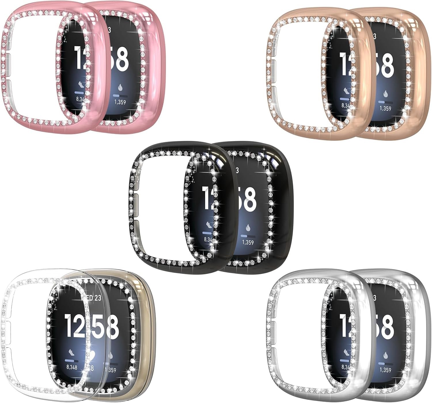 5-Pack Bling Case for Fitbit Sense/Versa 3 Crystals Protector Back Cover Bumper