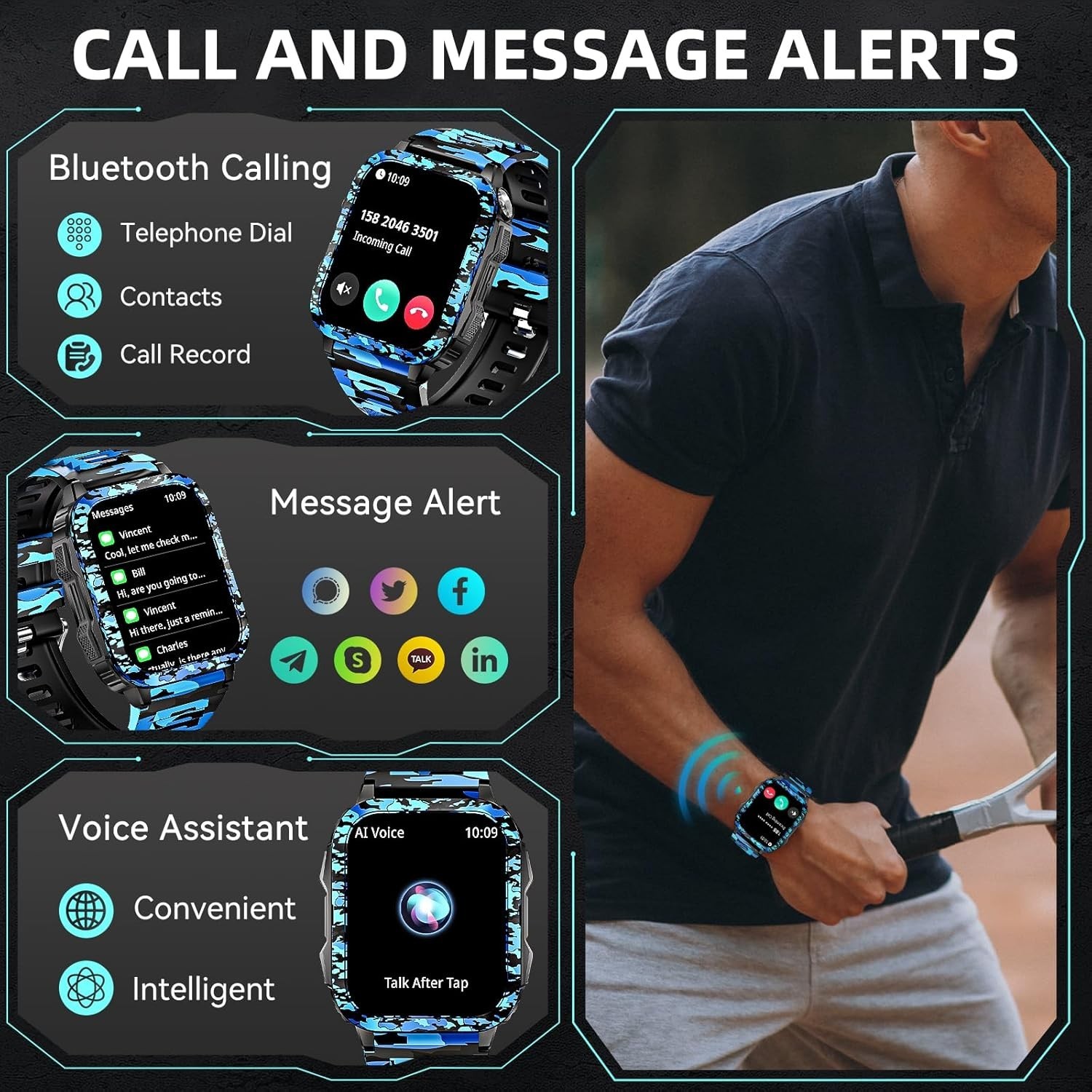 Military Smart Watch for Men (Call Receive/Dial) Rugged Tactical Fitness Tracker