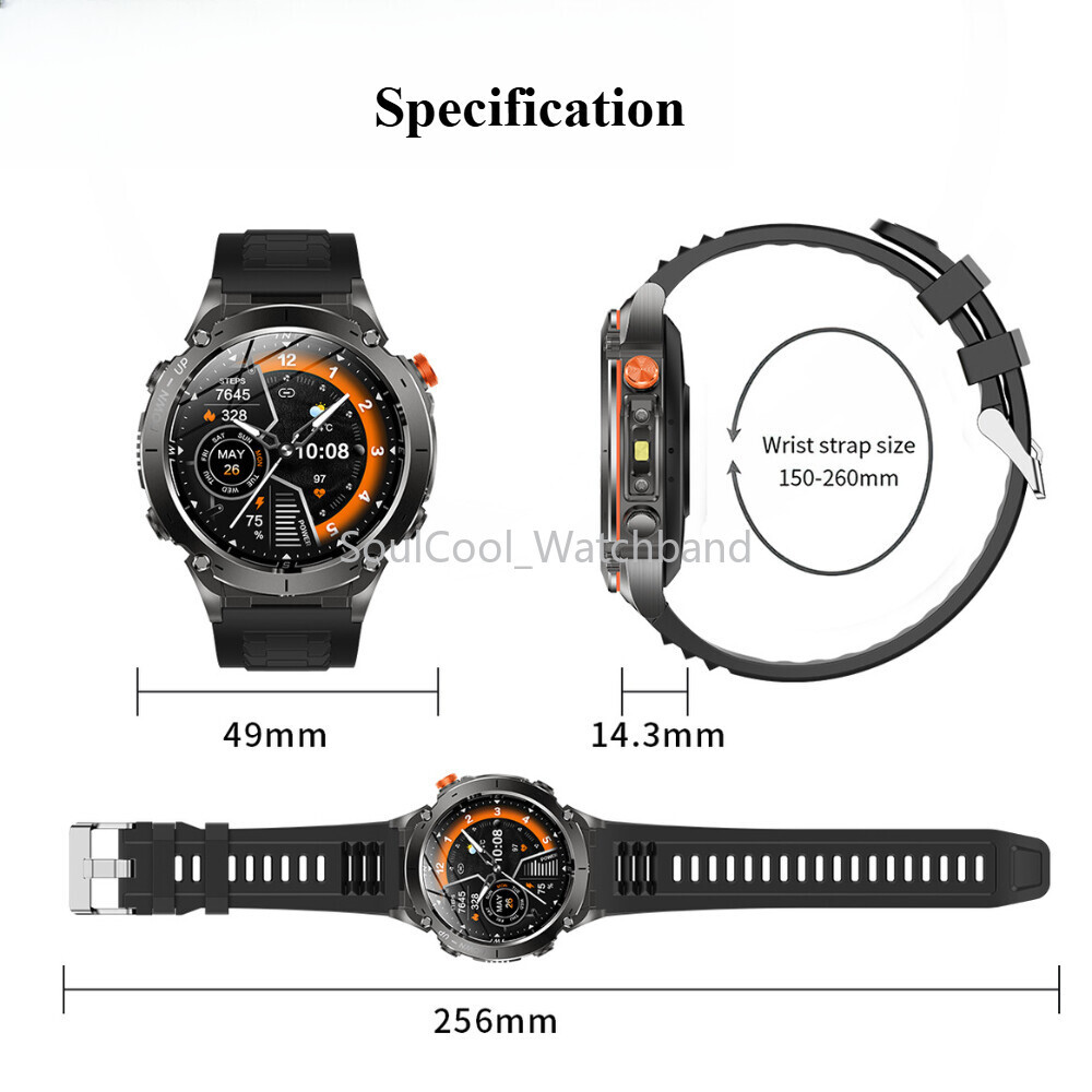 Military Smart Watch (Call Receive/Dial) Rugged Tactical Sport Fitness Tracker