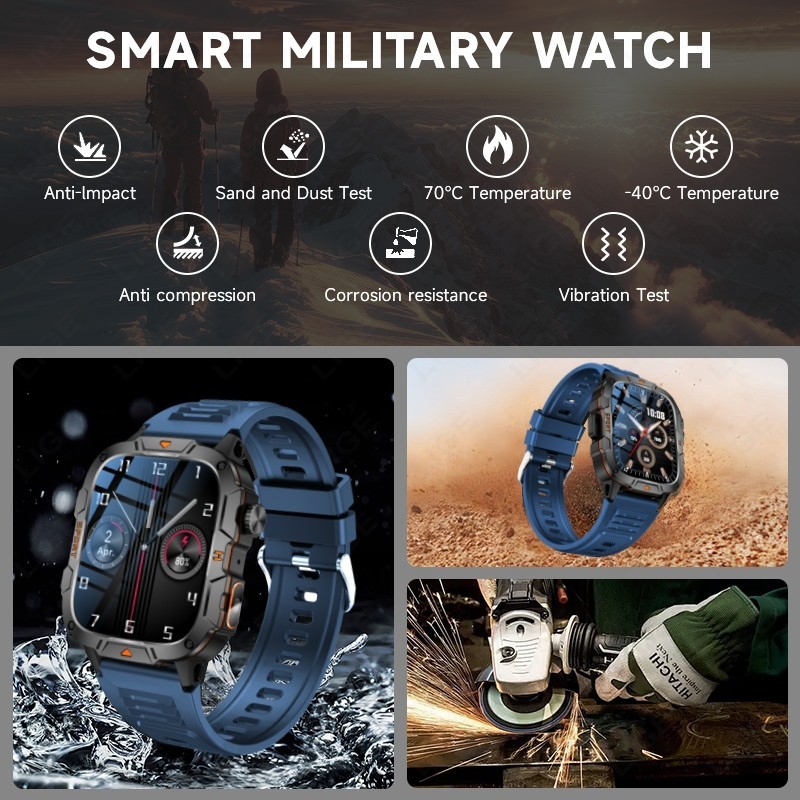 Military Smart Watch Men(Answer/Make Call) Outdoor Smartwatch with Flashlight