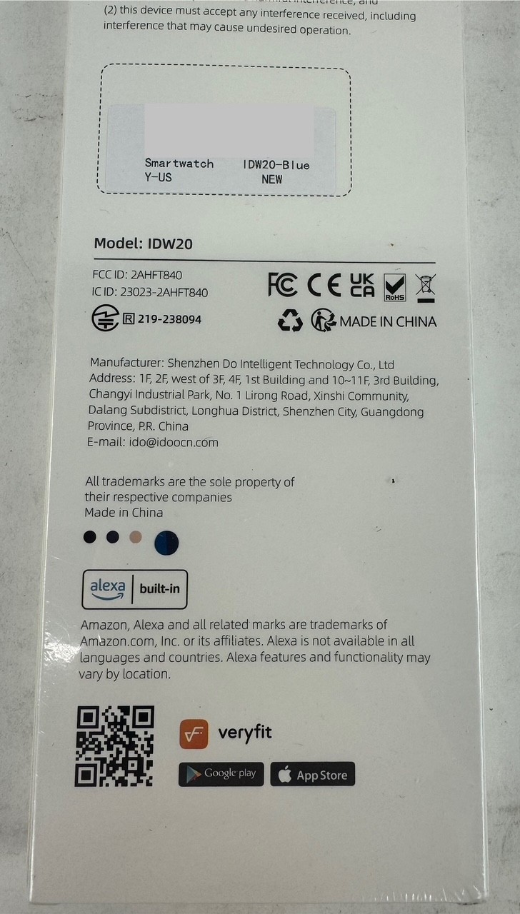 IDW20 Smart Watch Alexa Built-In 1.91″ Disp Heart Rate IP68– New – Sealed – Blue