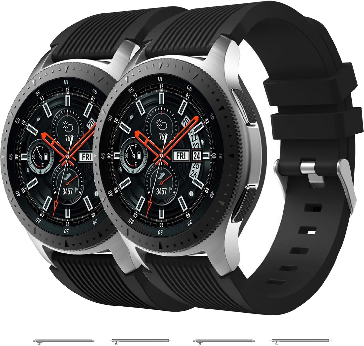 2 Pack Silicone Bands for Samsung Galaxy Watch 46mm, 45mm, Gear S3 Classic/Front