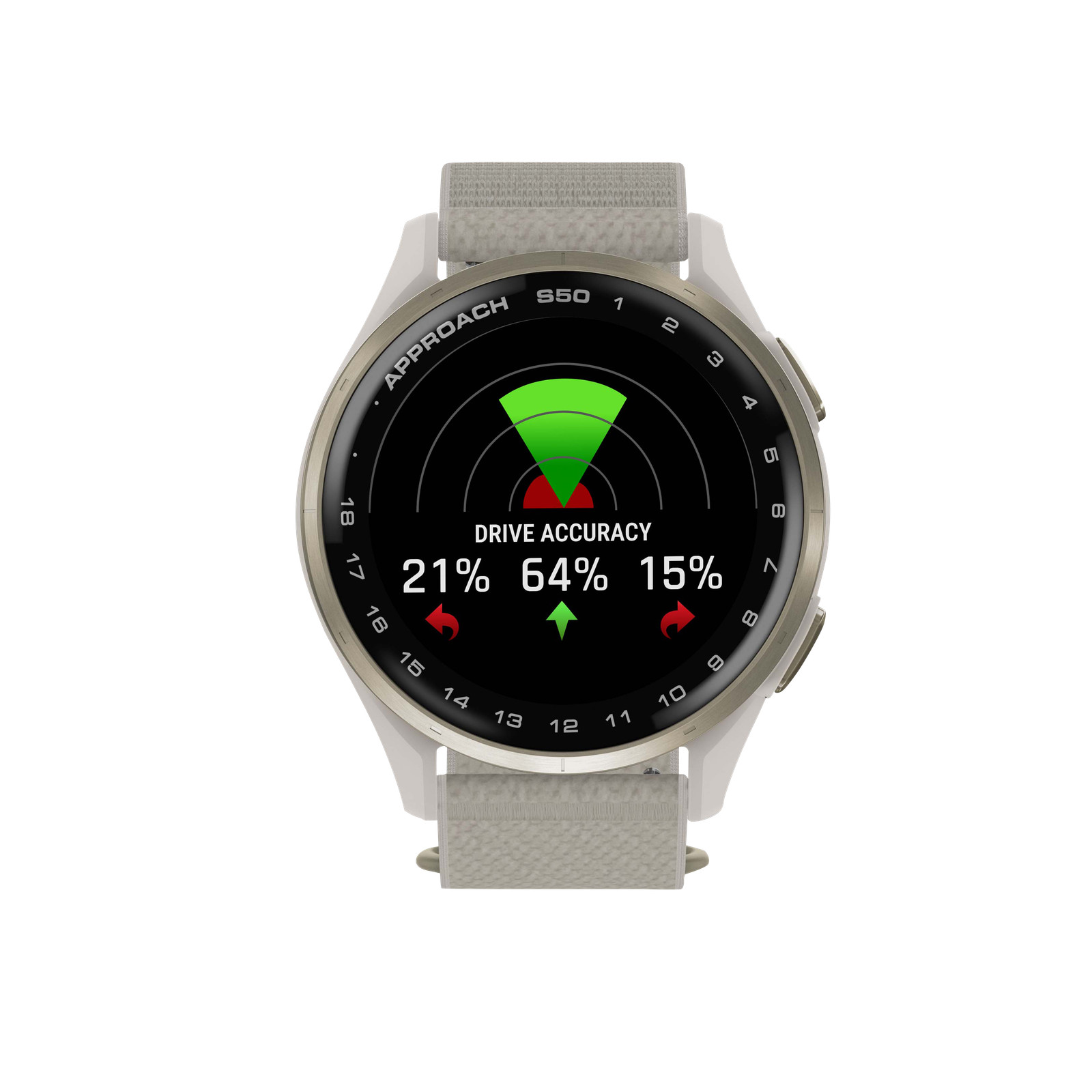 Garmin Approach S50, Gold Bezel/Ivory ComfortFit Nylon Band, (010-03010-01)