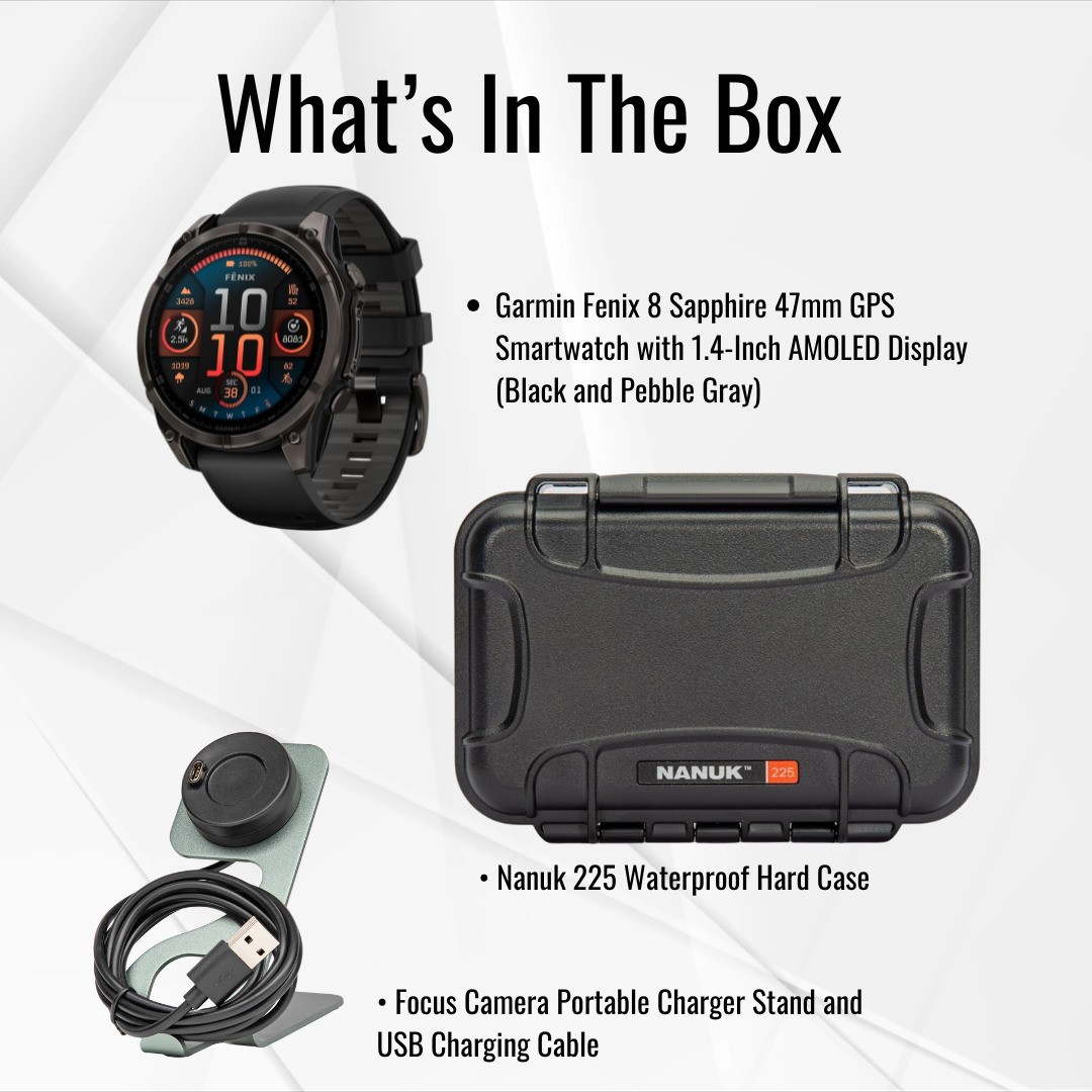 Garmin Fenix 8 AMOLED Sapphire 47mm GPS Black and Pebble Gray Smartwatch Bundle