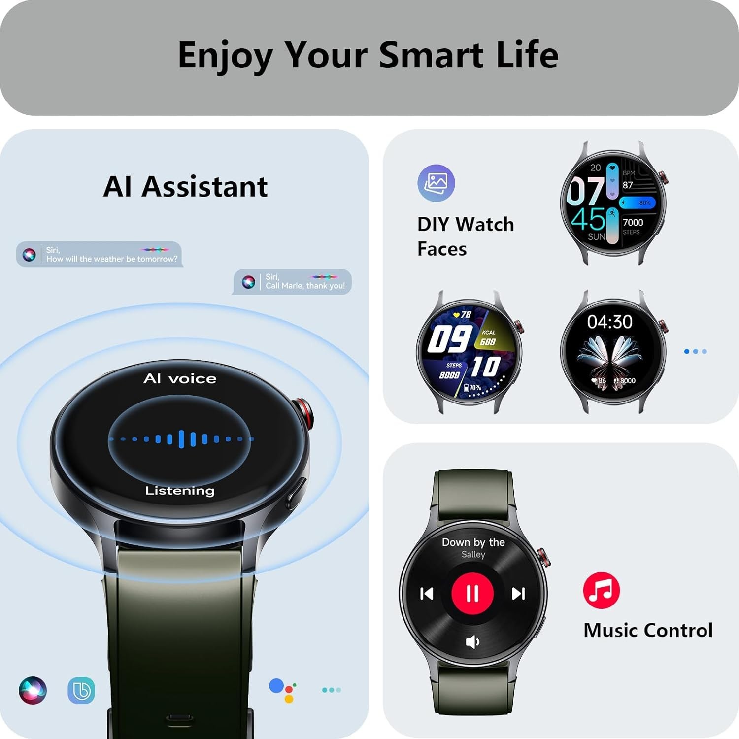 Smartwatch with AMOLED Display, Heart Rate & Sleep Tracker, Waterproof
