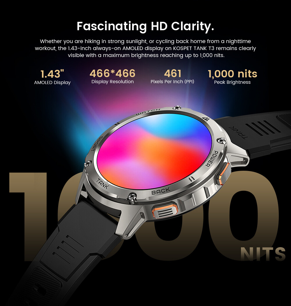 KOSPET Smart Watch for Men 60 Days Long Battery 50M Waterproof Rugged Military