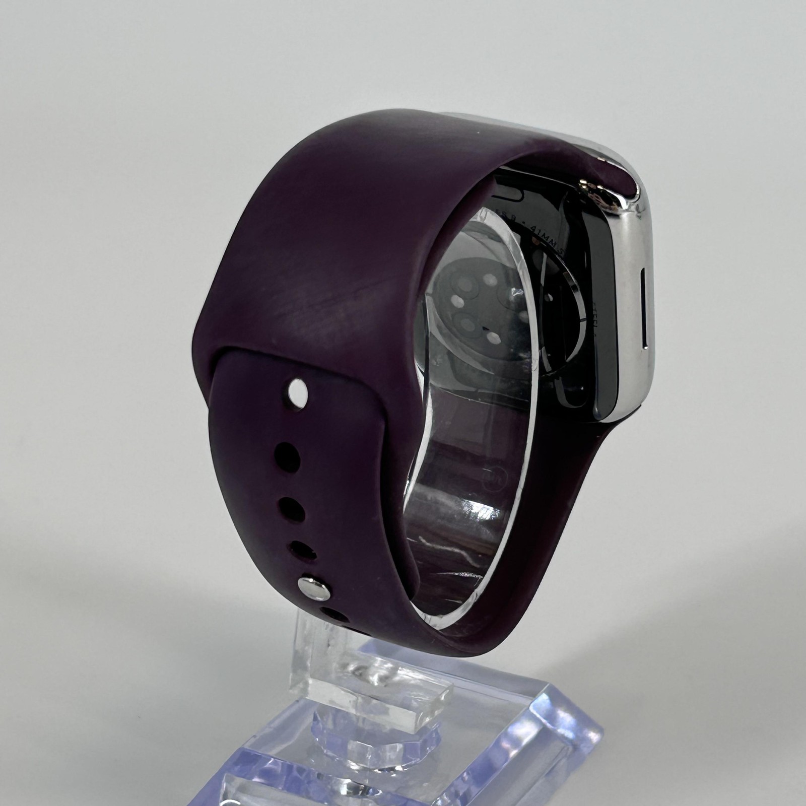 Apple Watch (Series 9) 41mm Silver Stainless Steel (LTE) w/ Purple Sport – Good