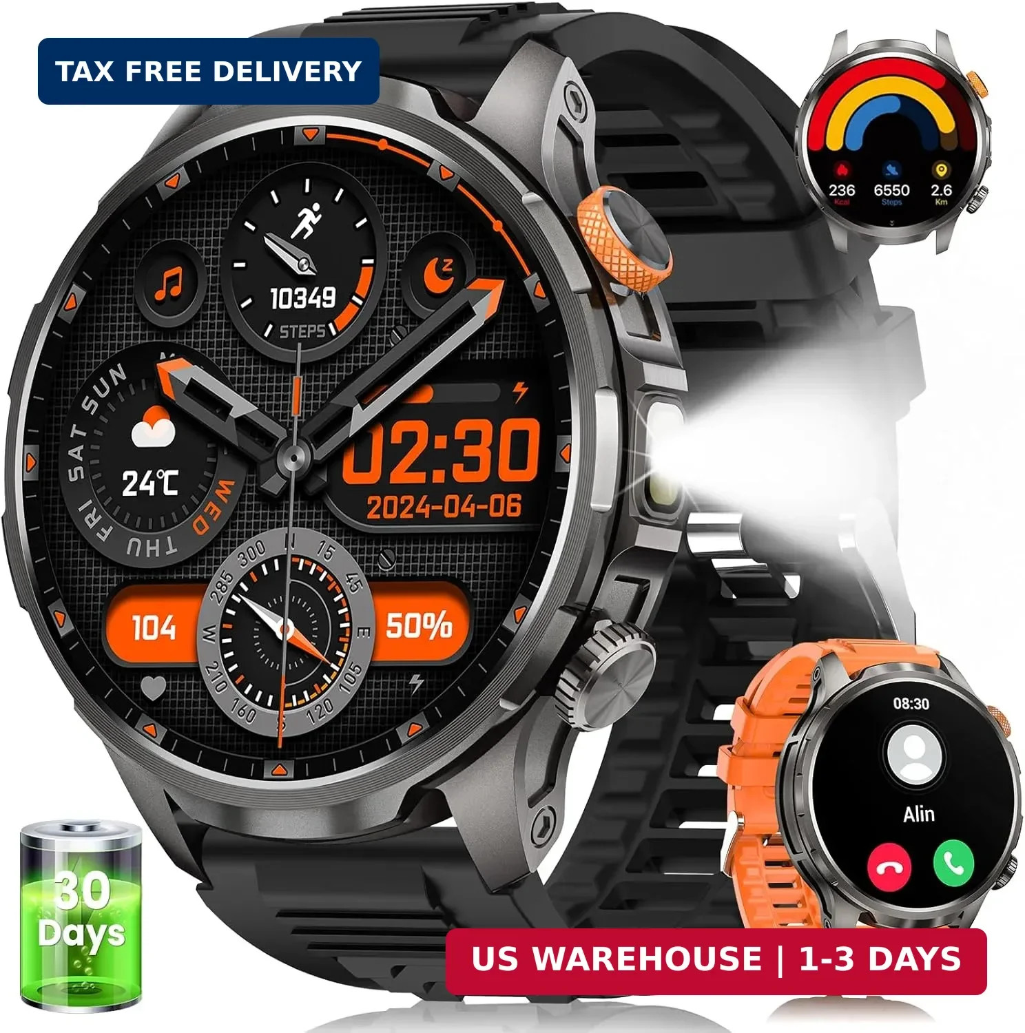 Military Smart Watches for Men, 1.91″ Men’s Smart Watch with 1000mAh/5 ATM Water