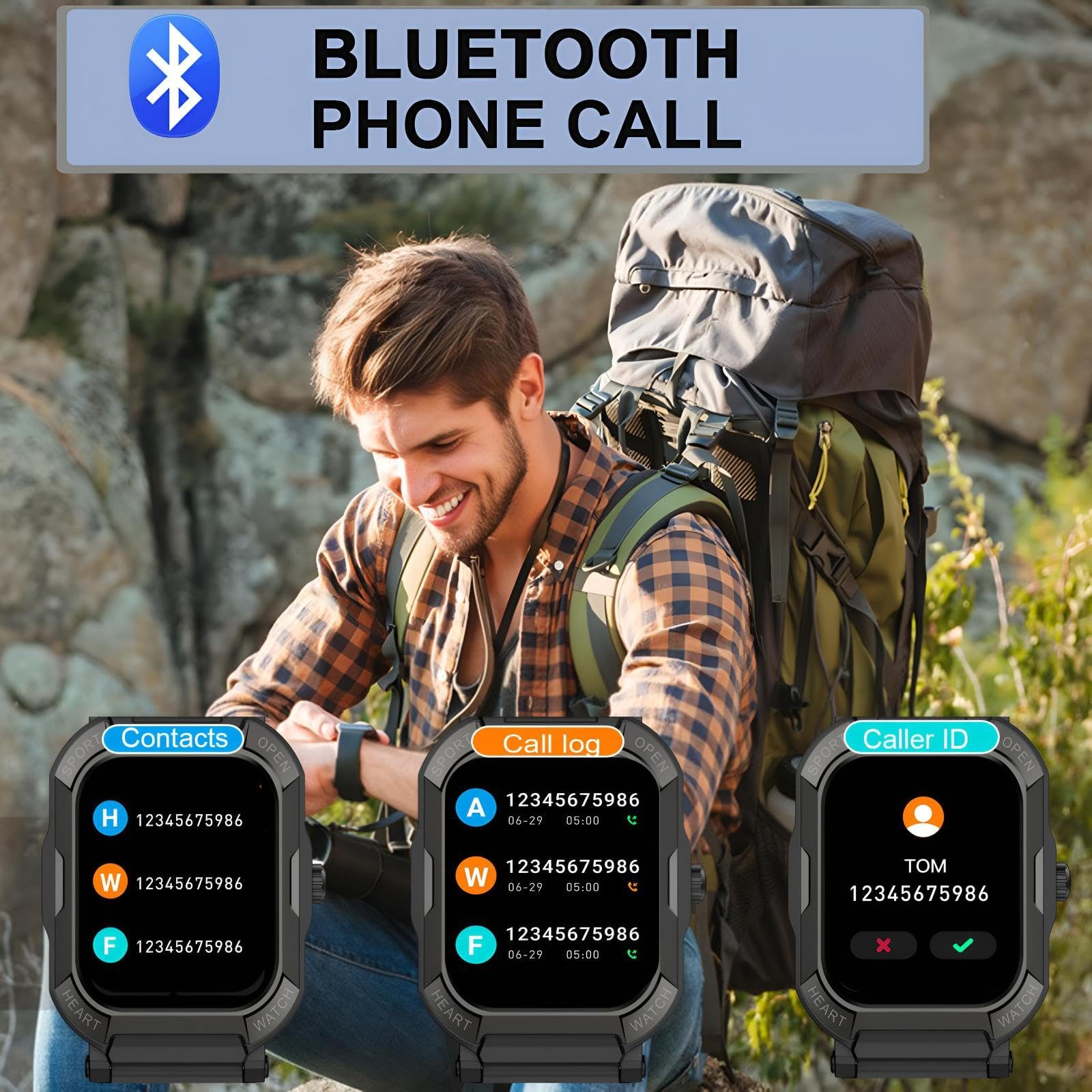 1.91” Military for Men (Dial/Receive) , Fitness Tracker, for Android iOS Pho…