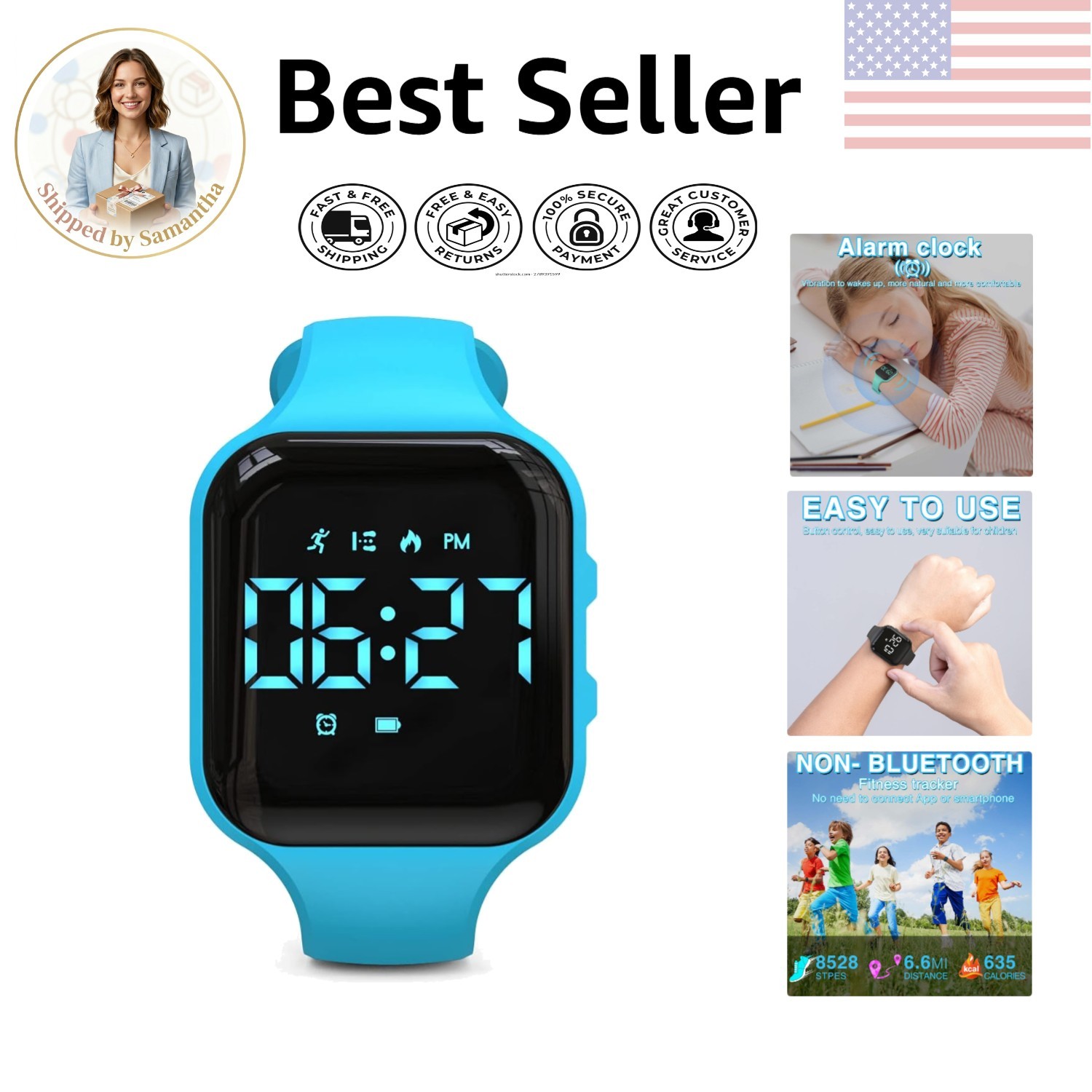 Water-Resistant LED Pedometer Watch for Kids – Activity Tracker & Stopwatch
