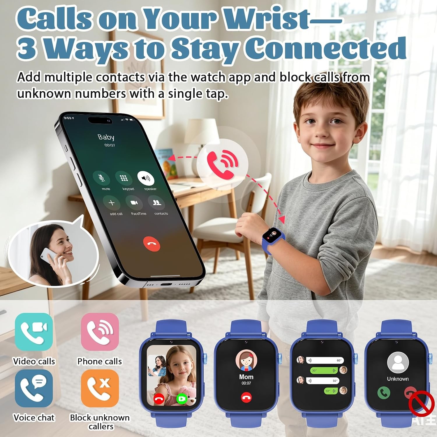 4G Kids Smart Watch for Boys Girls with GPS Tracker, SOS, Two Way Call Video