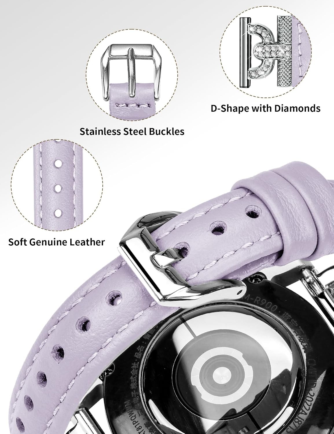 Genuine Leather Band for Samsung Galaxy Watch 7/6/5/4 40mm 44mm, Active2, 20mm