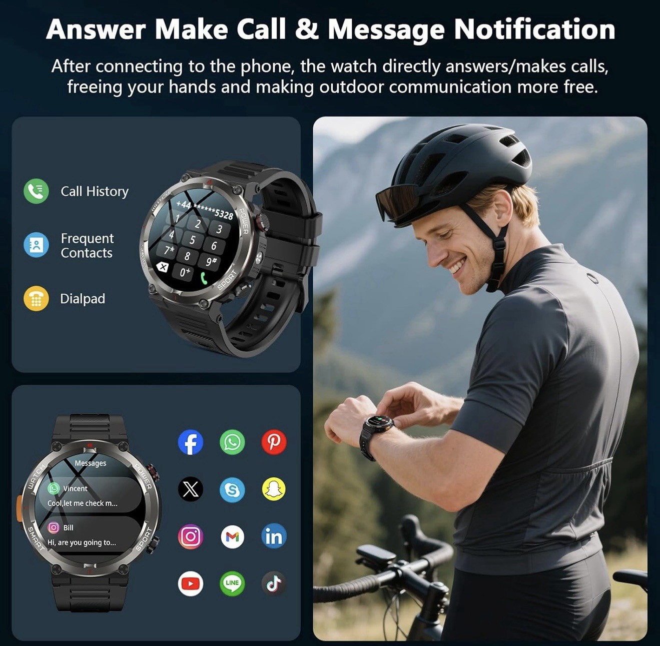 Military Smart Watch Outdoor Sports W50 Pro Fitness Tracker for Men Women