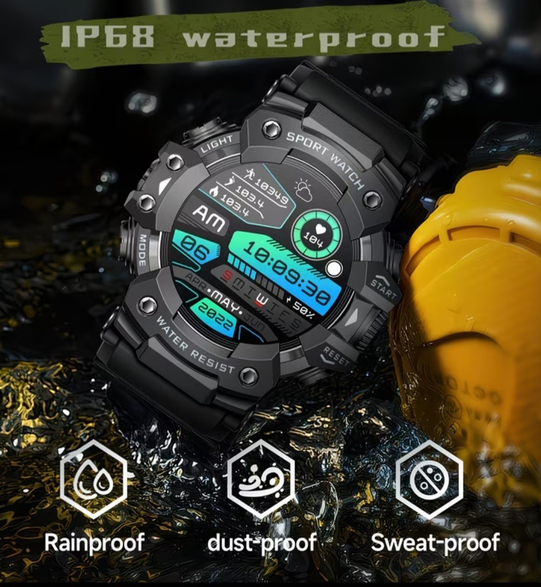 Tactical Sport Smartwatch – Waterproof Blue Camo – Heart Rate & Step Tracker