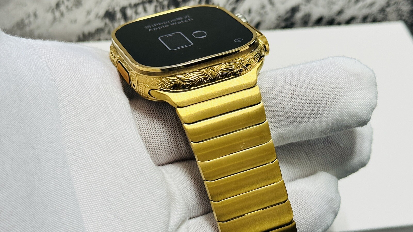 Apple Watch ULTRA 49mm Hand Engraved 24k Gold Plated With 24k Gold Plated Link B
