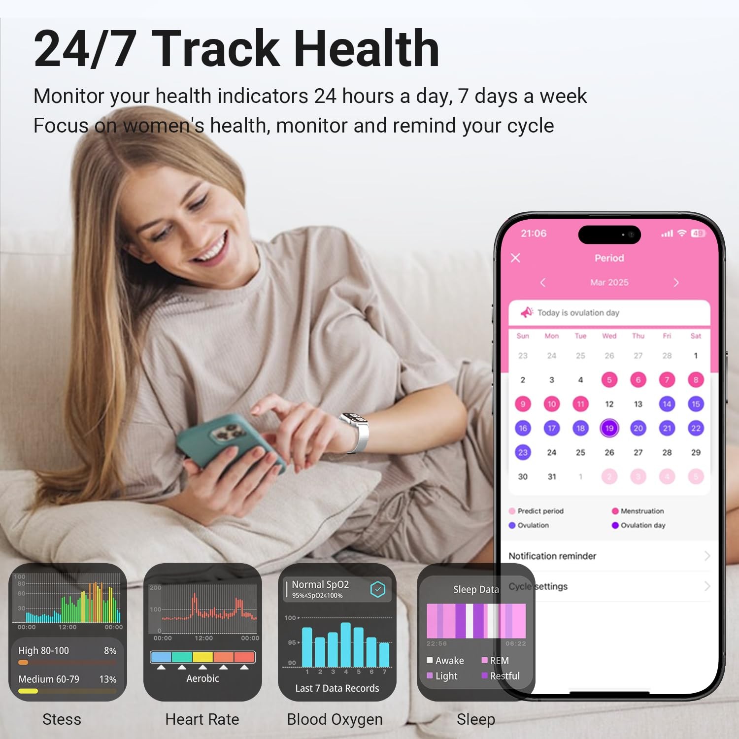 Trendia Smart Watches for Women, 1.83” HD Fitness Watch, Silver