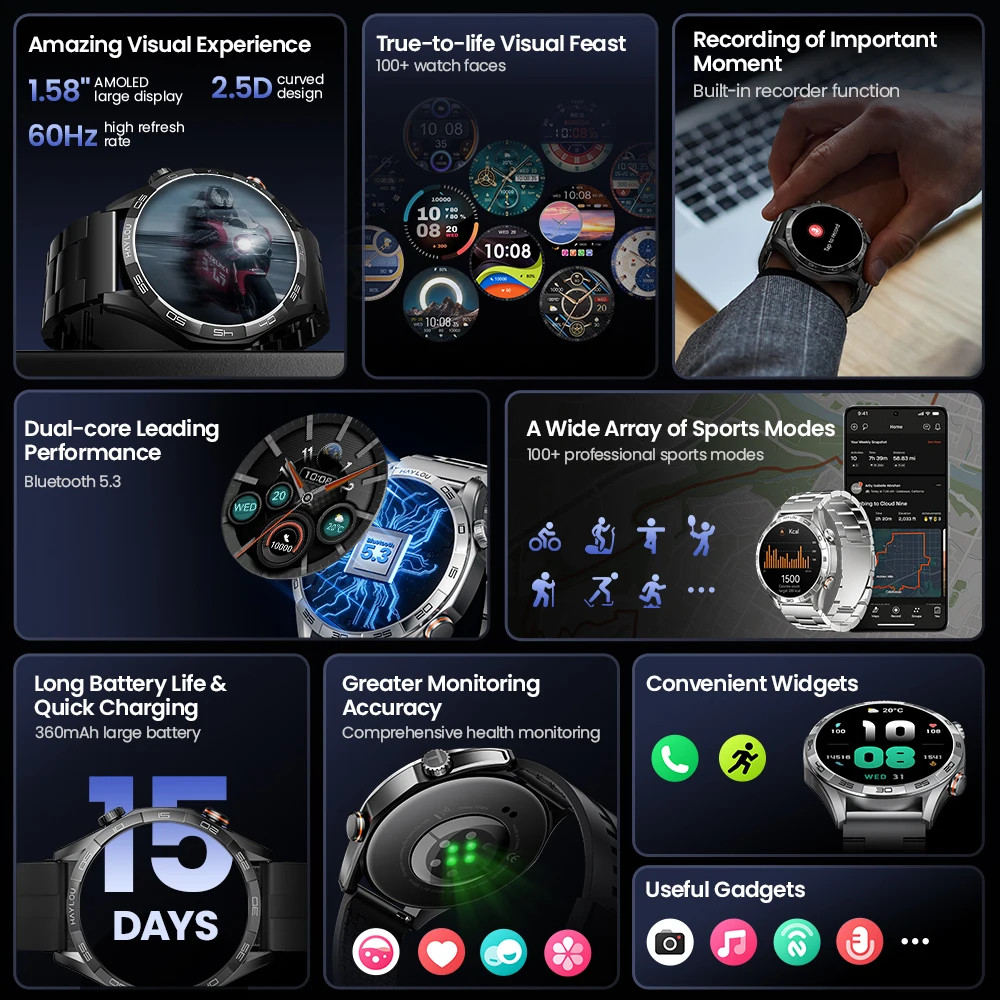 HAYLOU Solar 5 Smartwatch Bluetooth Calling 1.58″ AMOLED 60Hz 40-Day Battery