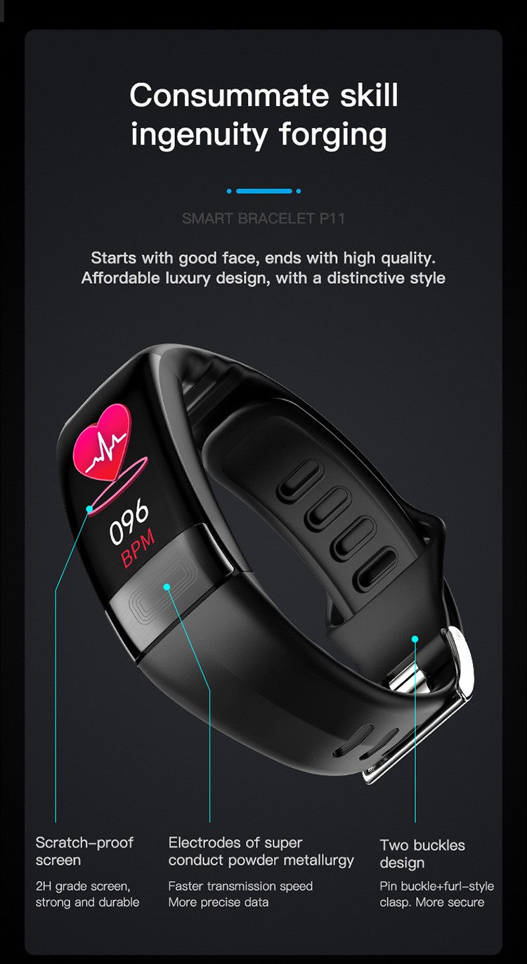 P11PLUS Smart Watch ECG Body Temperature Heart Rate SpO2 Monitor Fitness Tracker