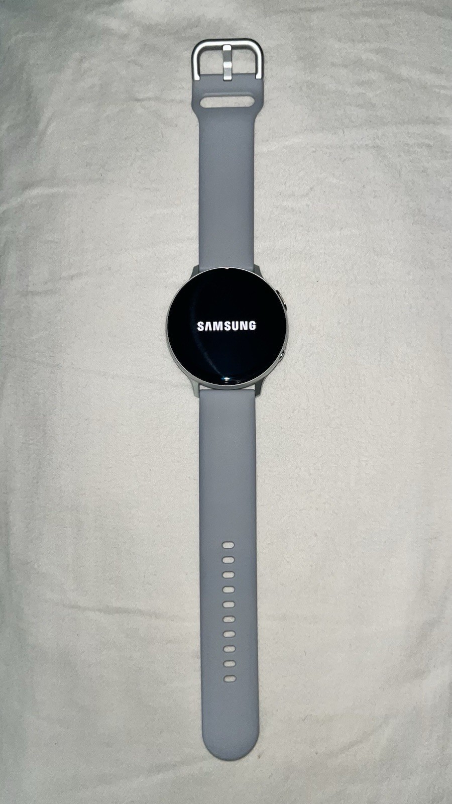 Samsung Galaxy Watch Active2 40mm Silver Metal Case Gray Silicone Band Touch