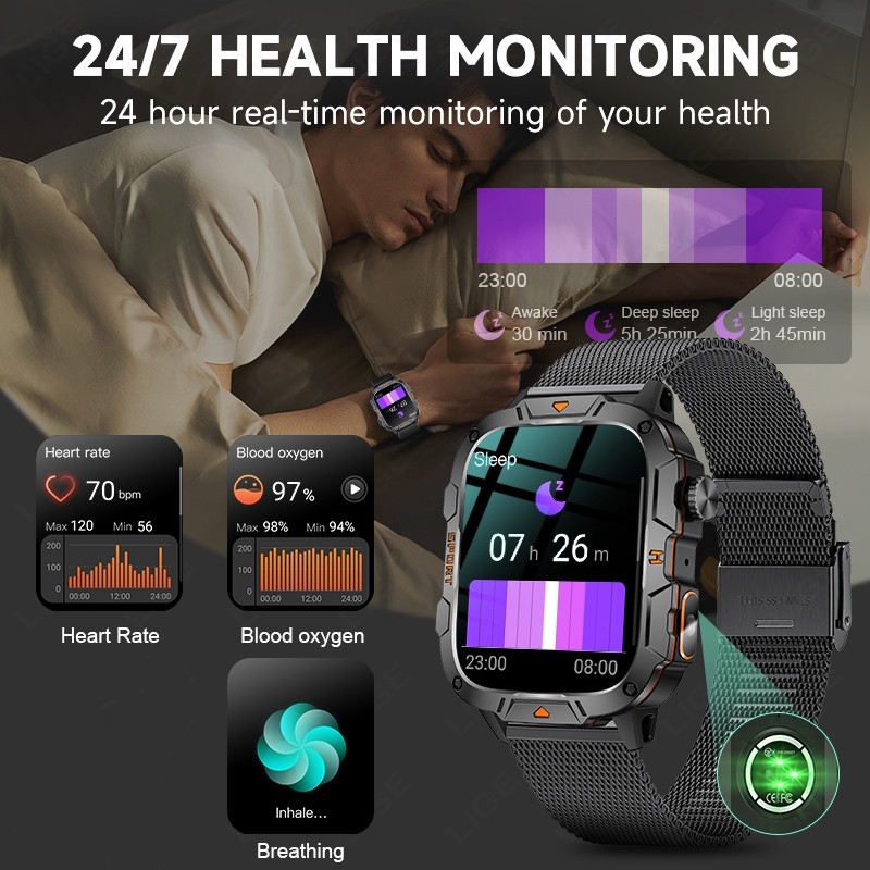 🔥 Smart Watch Men Women (Call Receive/Dial) Rugged Fitness Tracker Waterproof