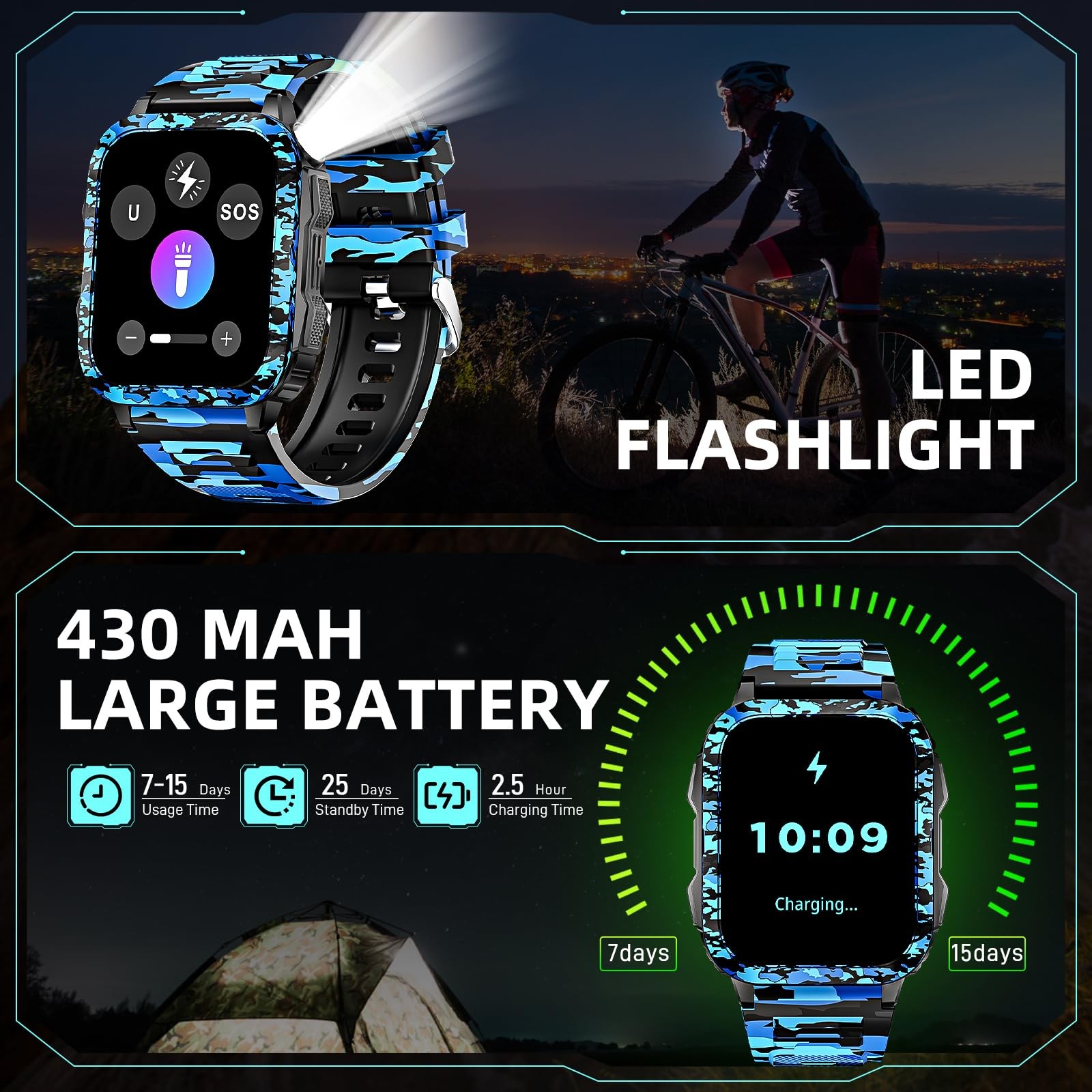 Military Smart Watches for Men Make/Answer Call with LED Flashlight