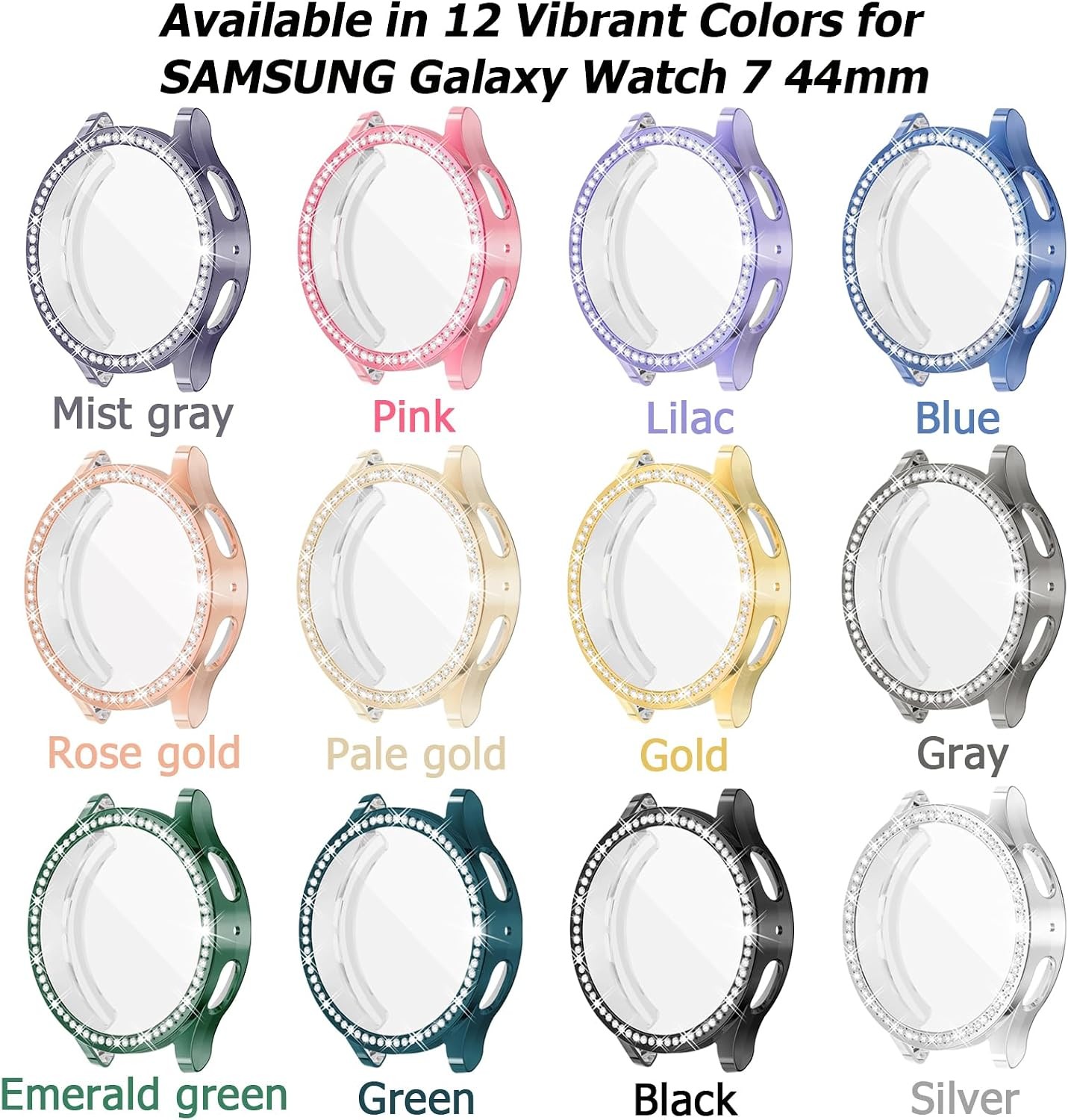 12 Pack TPU Case for Samsung Galaxy Watch 7 44mm Rhinestone Bumper Cover